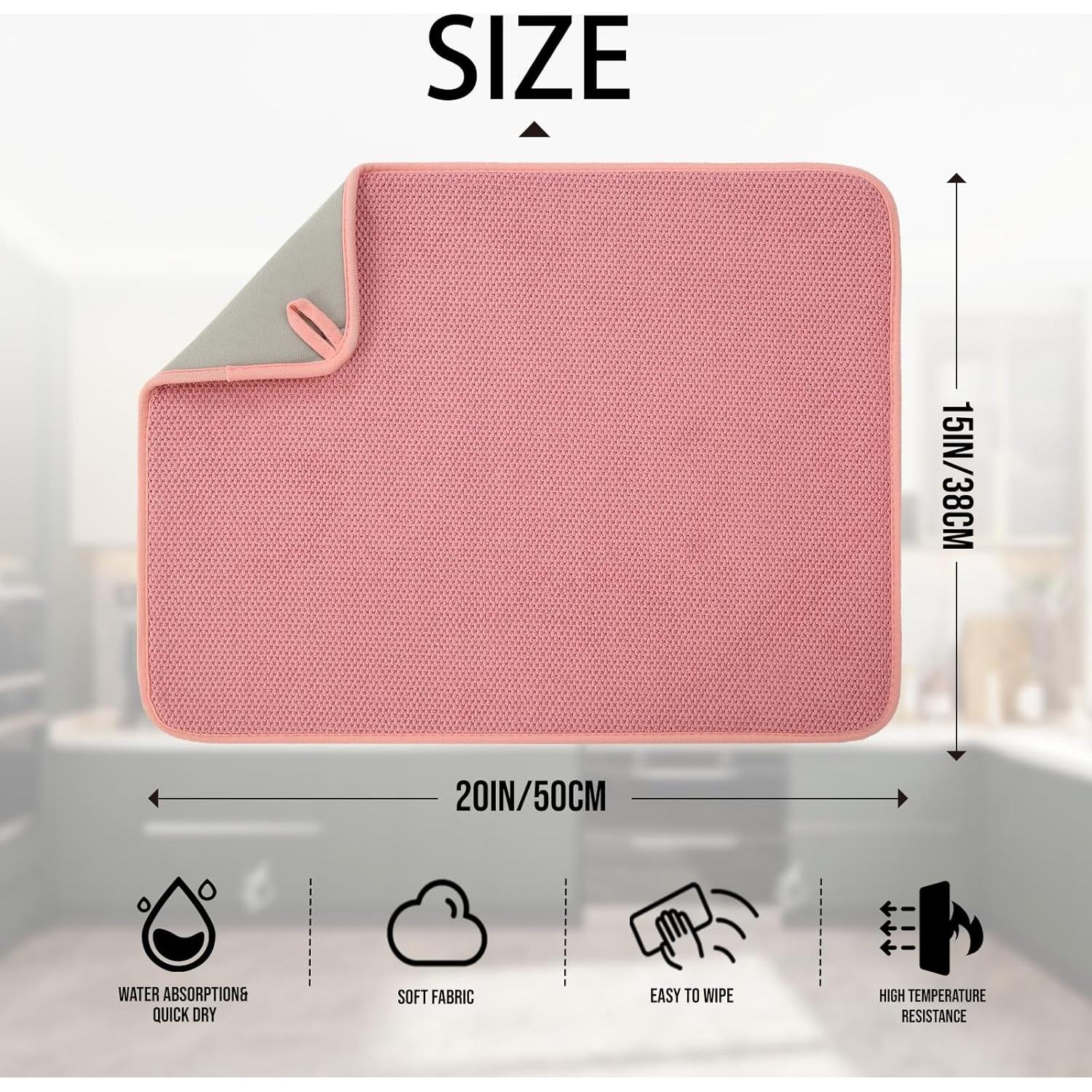 Paquete de 2 Tapetes de Secado de Platos VESHE 50.8x38.1cm Rosa