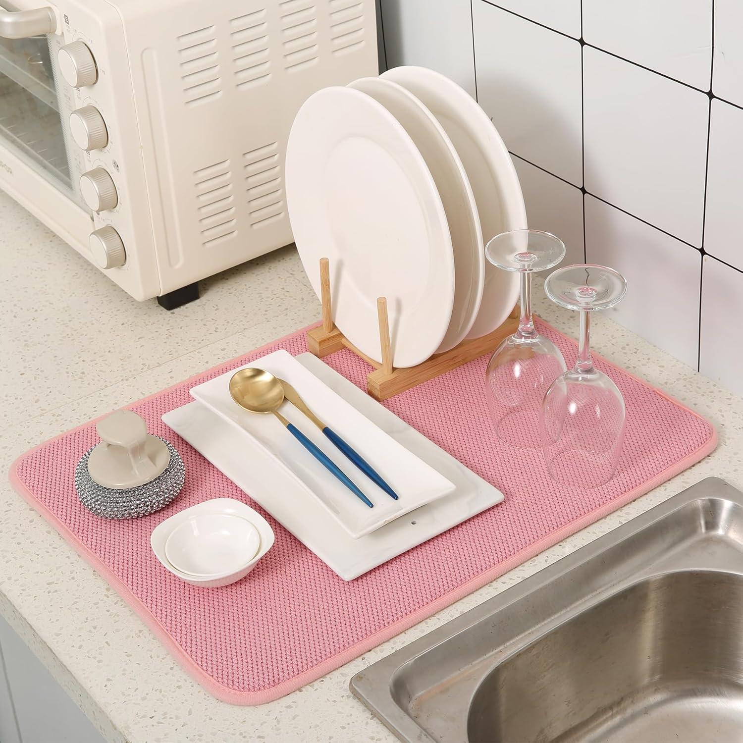 Paquete de 2 Tapetes de Secado de Platos VESHE 50.8x38.1cm Rosa
