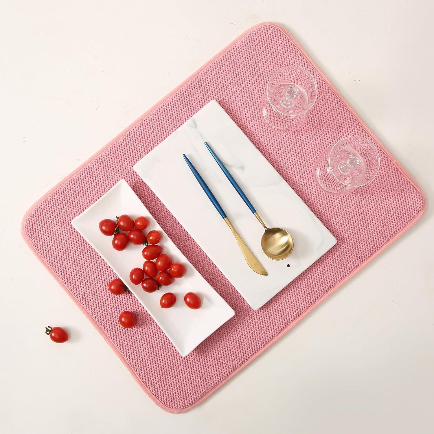 Paquete de 2 Tapetes de Secado de Platos VESHE 50.8x38.1cm Rosa