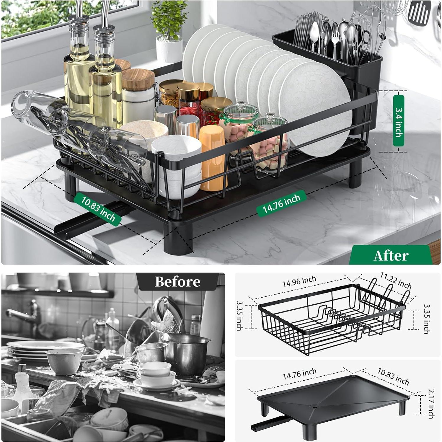 Escurridor de Platos FRASTWD Acero Inoxidable Negro 39x28x14 cm