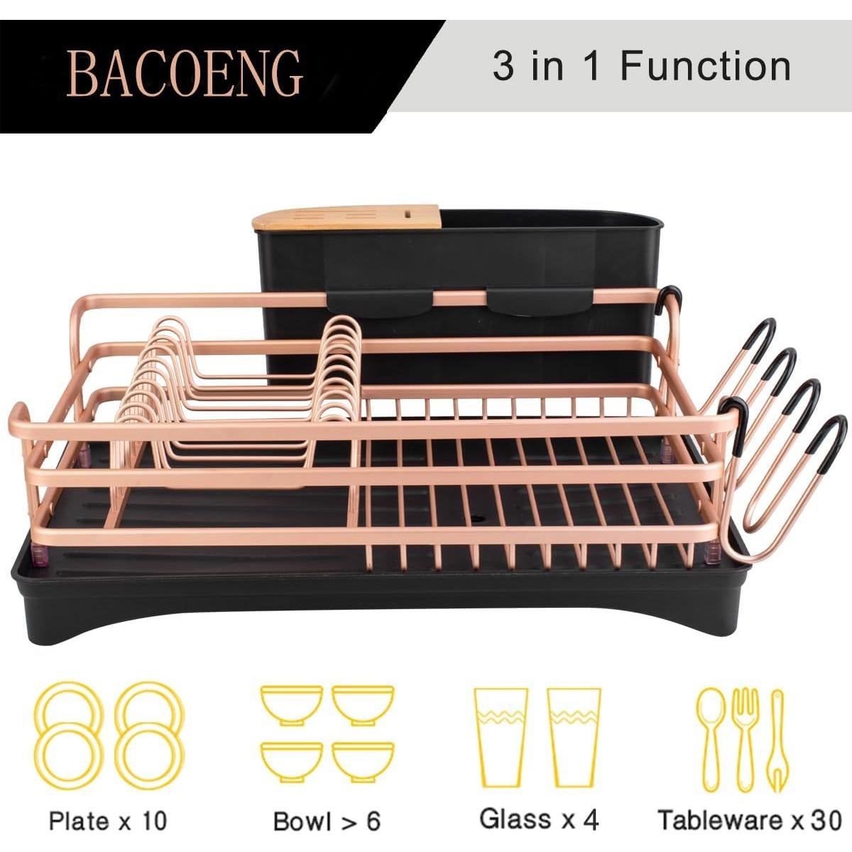 Estante para Secar Platos BACOENG de Aluminio Dorado 1.80 kg