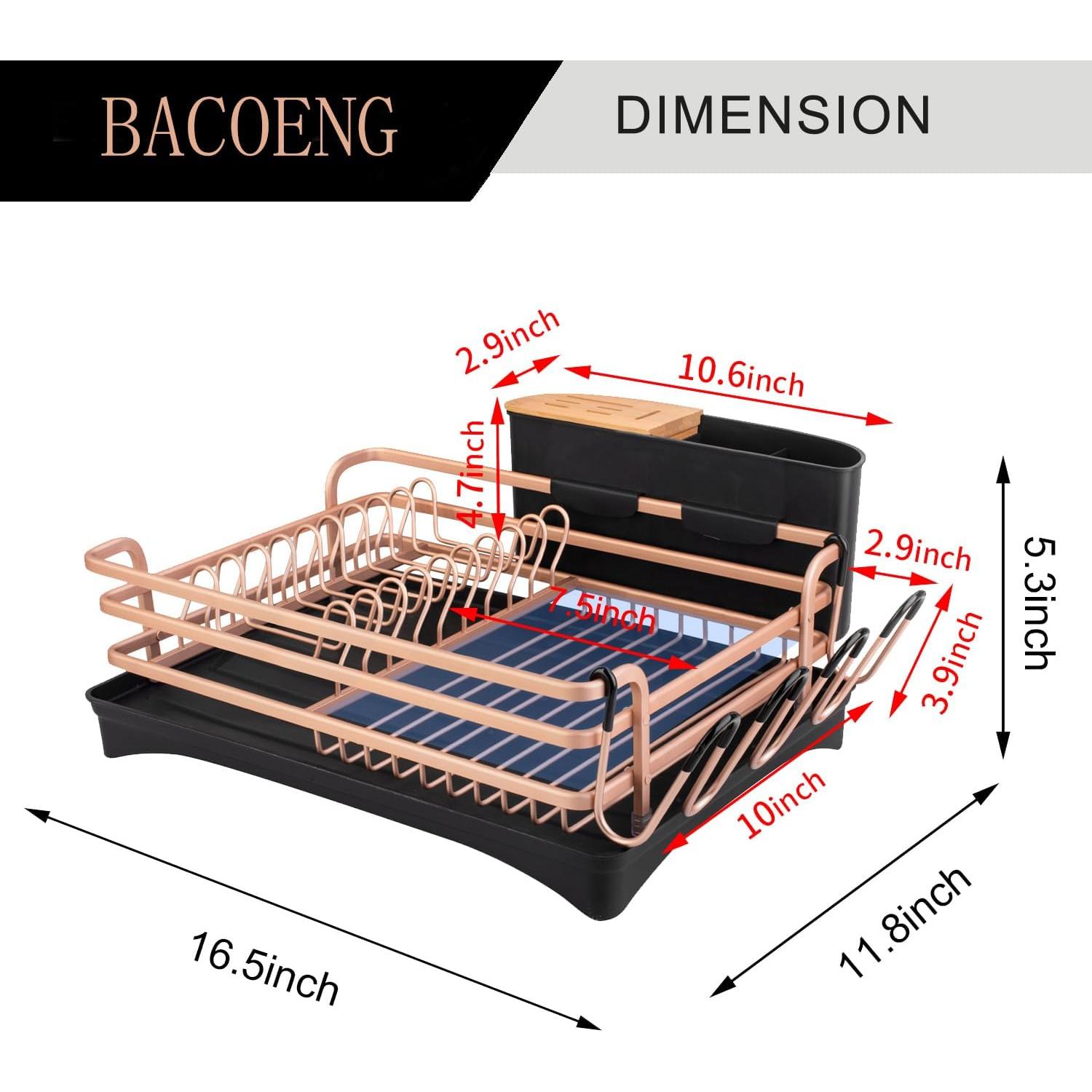 Estante para Secar Platos BACOENG de Aluminio Dorado 1.80 kg