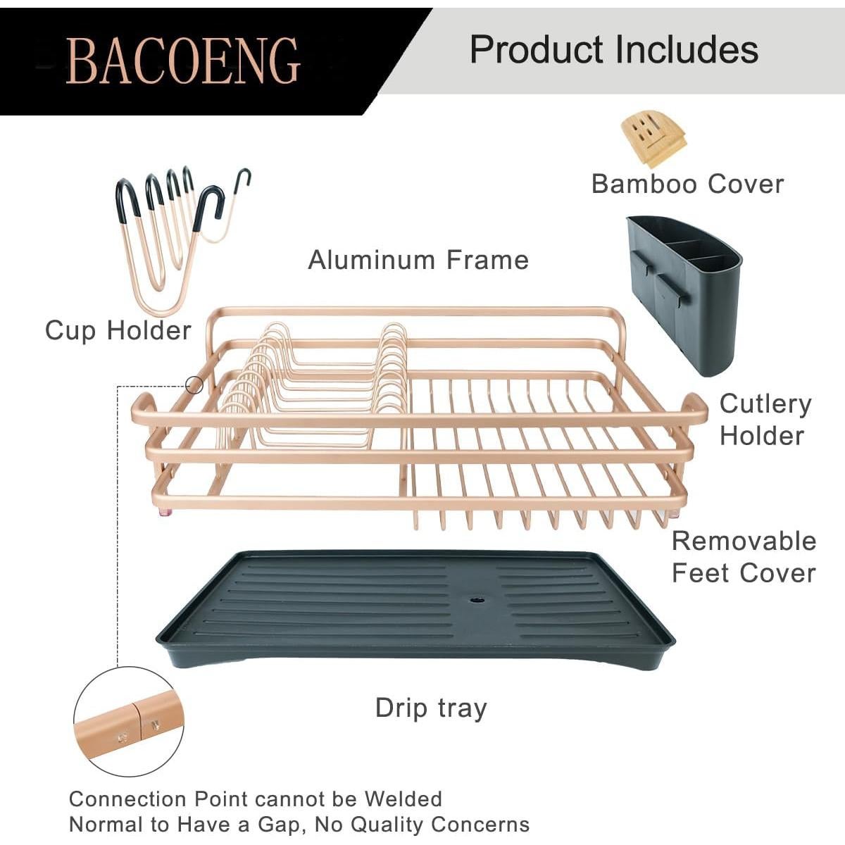 Estante para Secar Platos BACOENG de Aluminio Dorado 1.80 kg