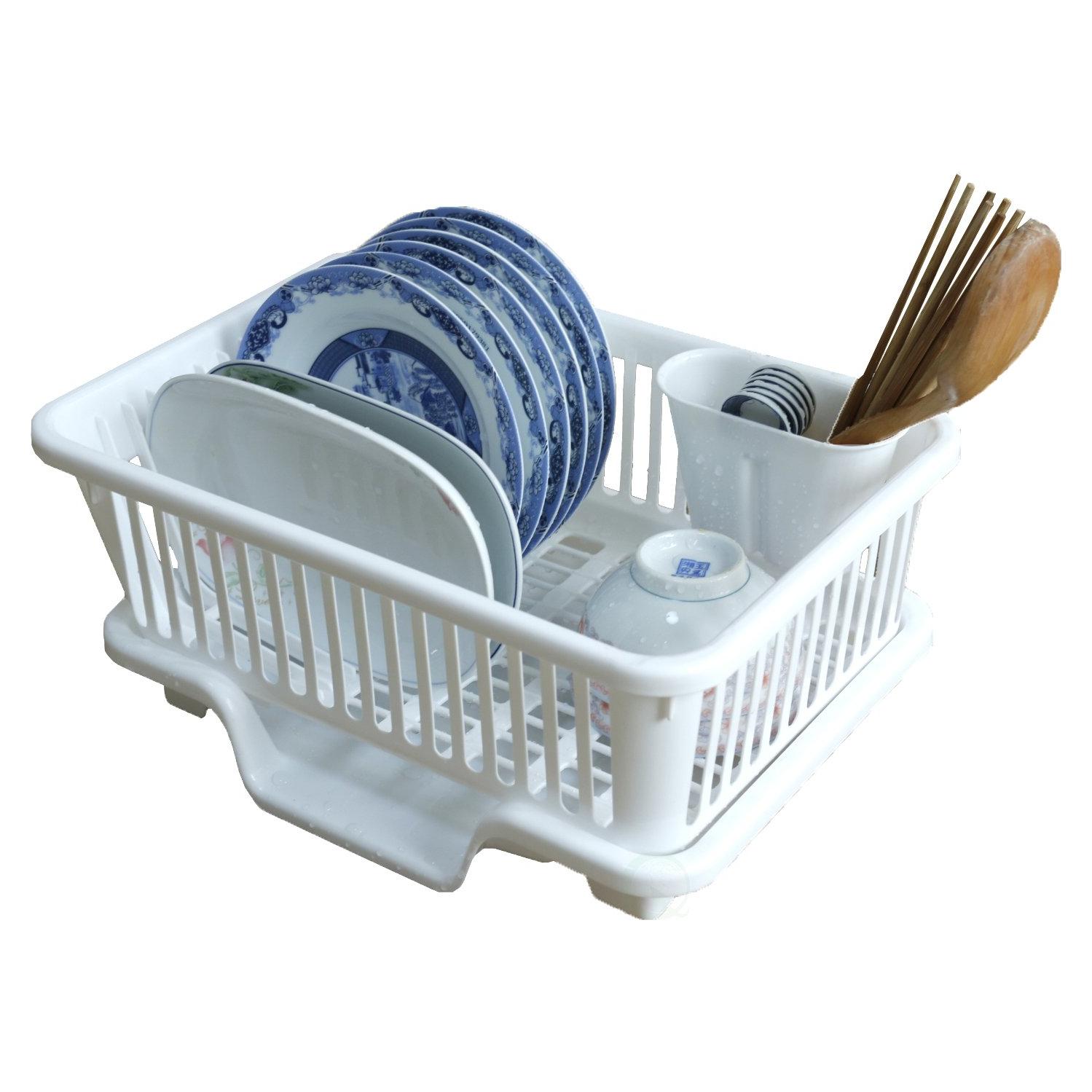Escurridor de Platos Grande Basicwise Blanco con Bandeja Drenaje