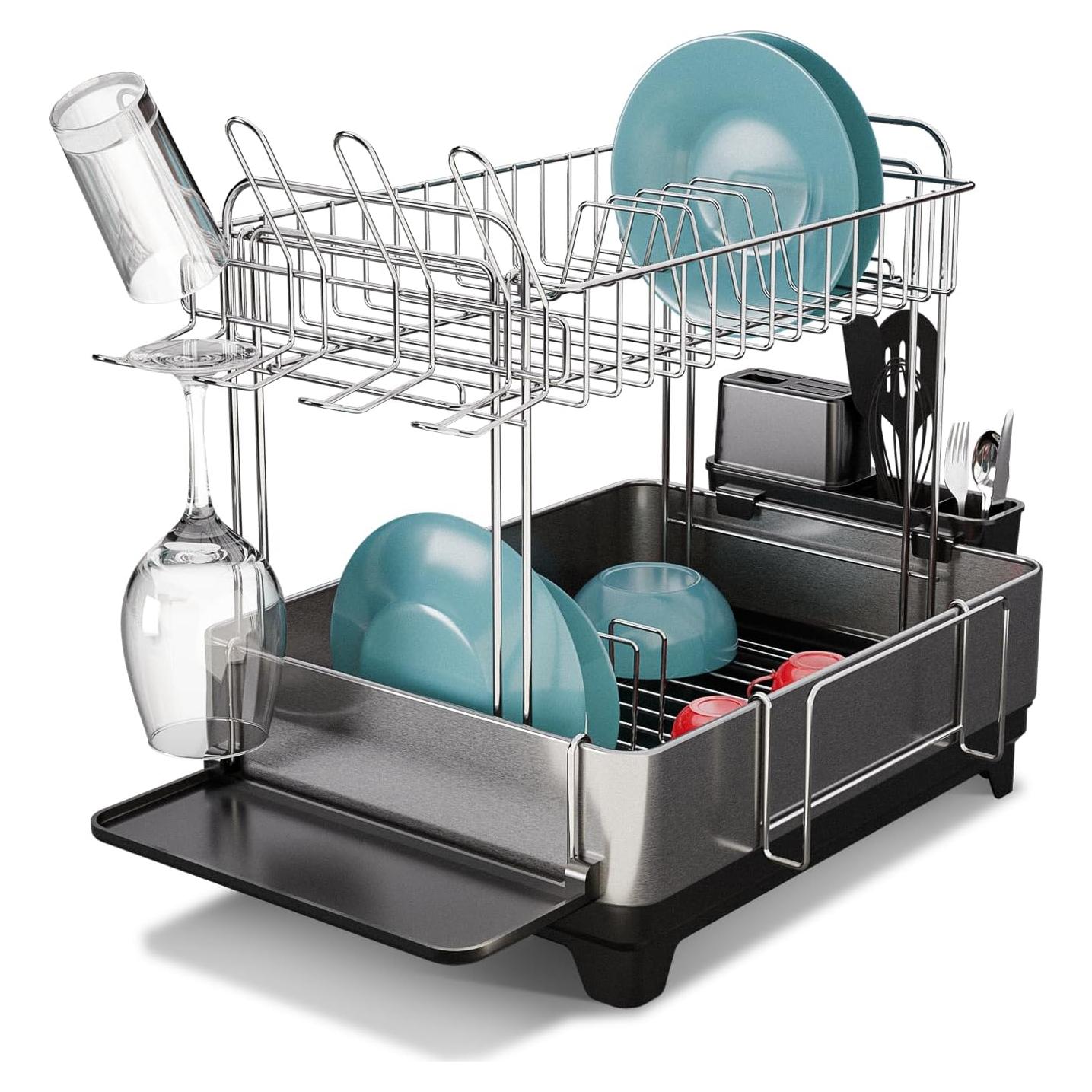 Estante de Secado de Platos Home Zone Living 2 Niveles Acero Inoxidable