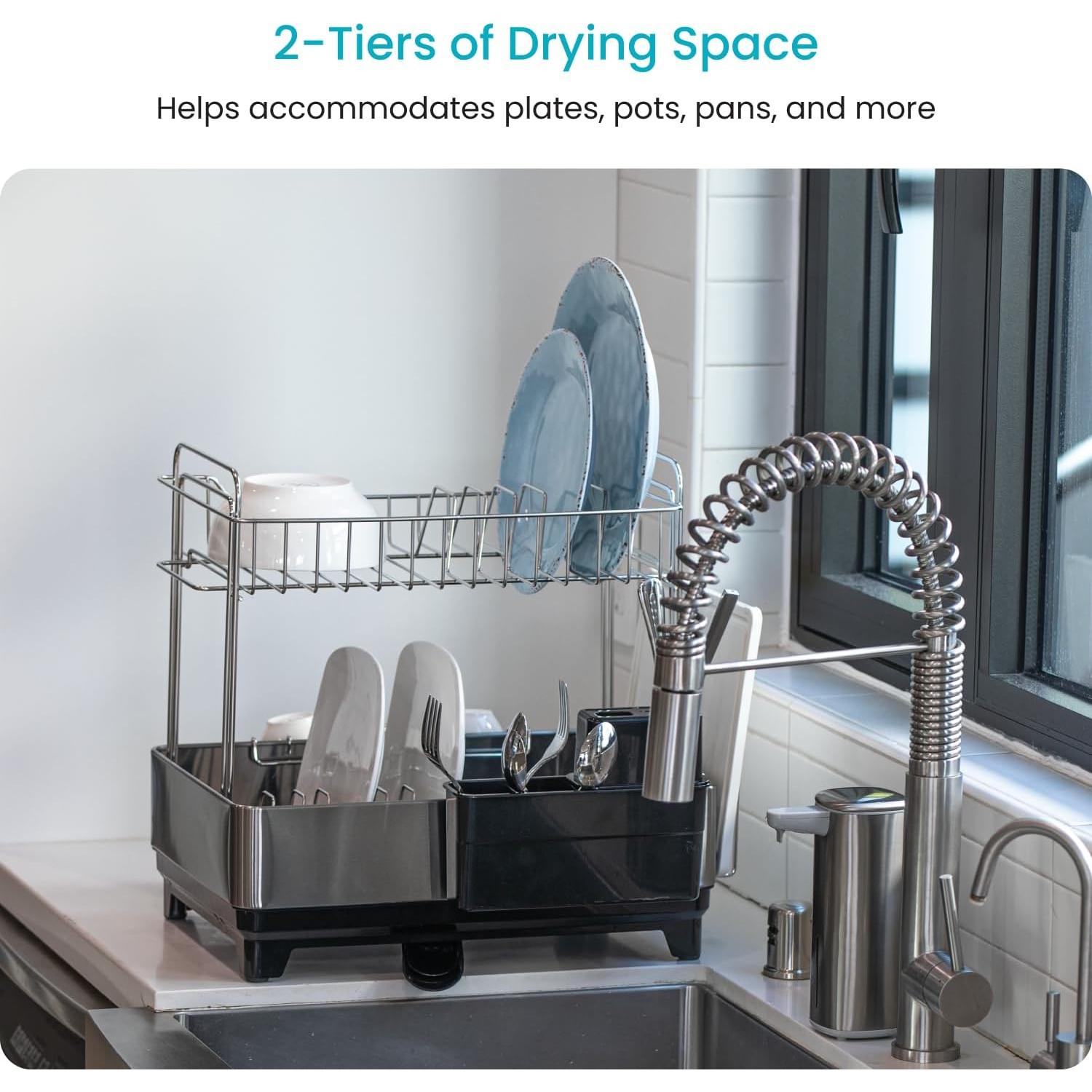 Estante de Secado de Platos Home Zone Living 2 Niveles Acero Inoxidable