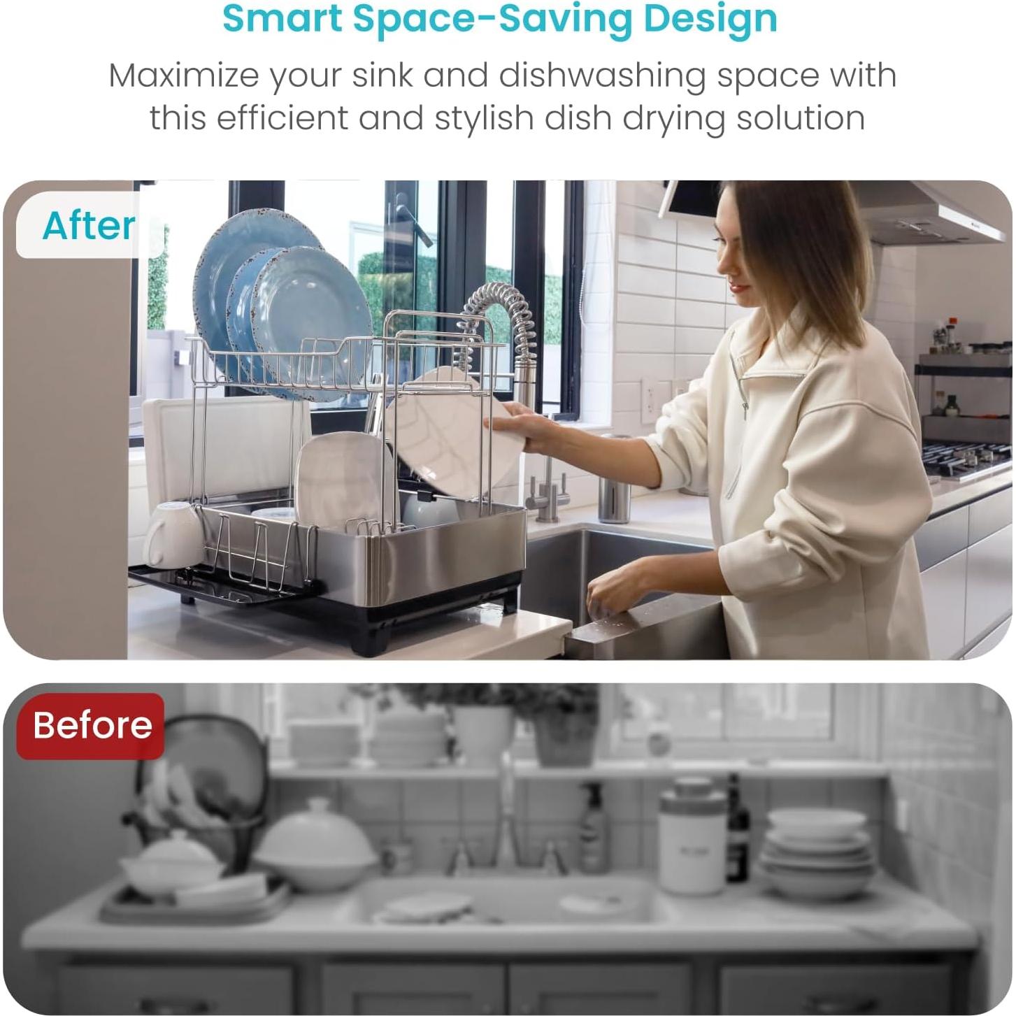 Estante de Secado de Platos Home Zone Living 2 Niveles Acero Inoxidable