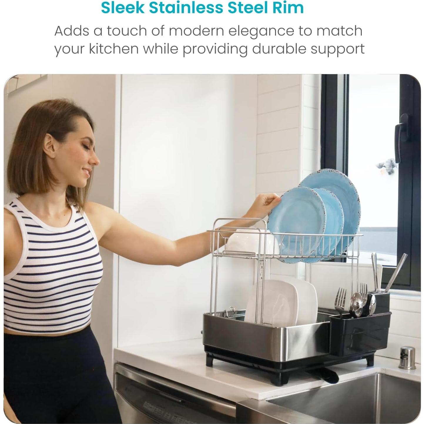 Estante de Secado de Platos Home Zone Living 2 Niveles Acero Inoxidable