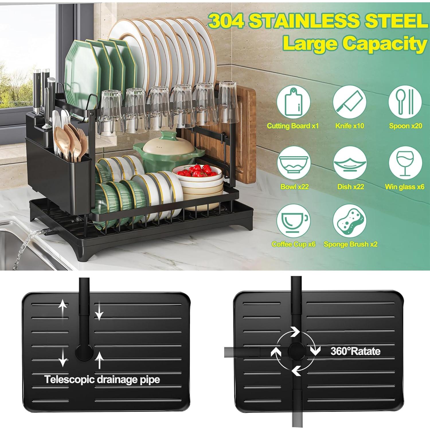 Escurridor de Platos Grande Maivotaf 2 Niveles Negro