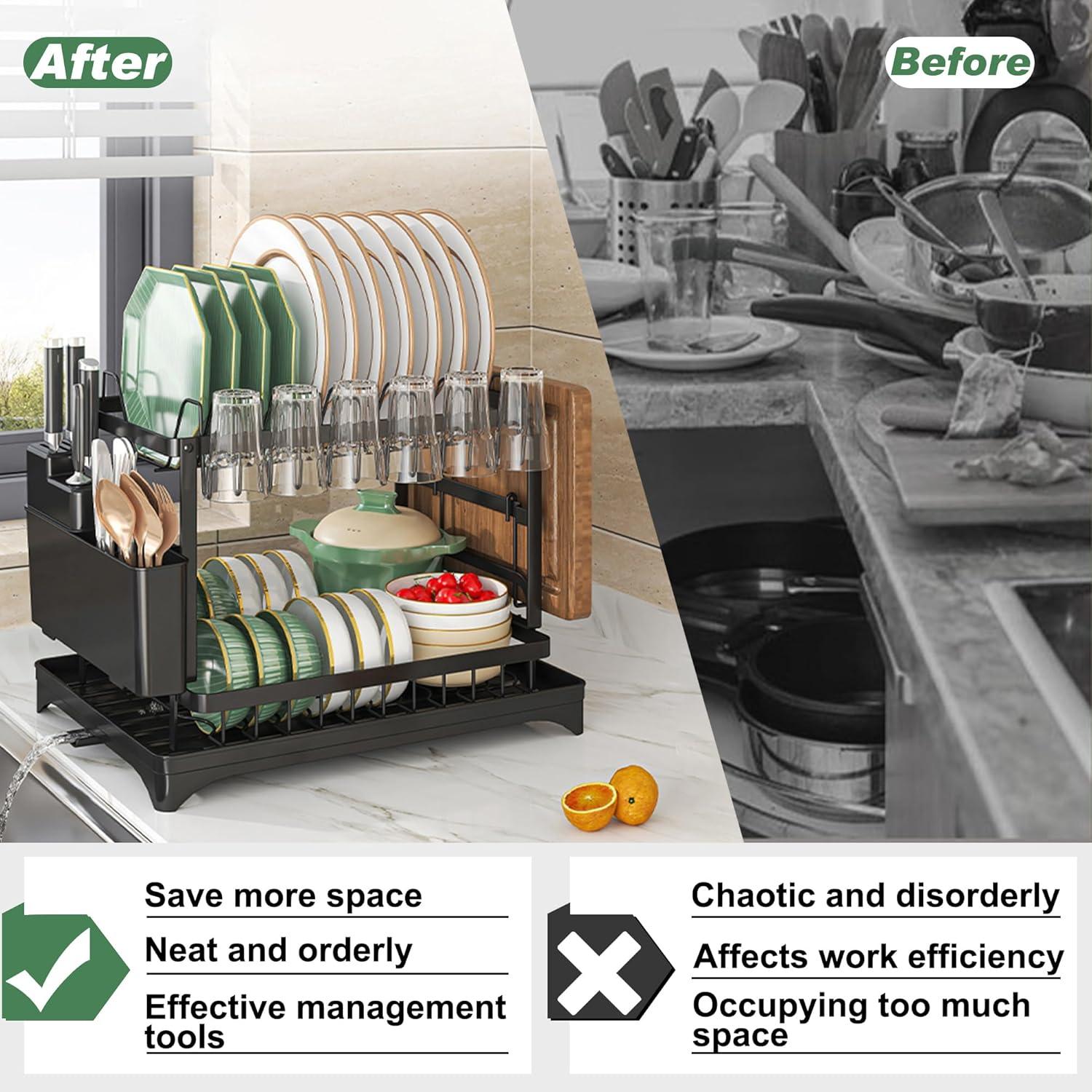 Escurridor de Platos Grande Maivotaf 2 Niveles Negro