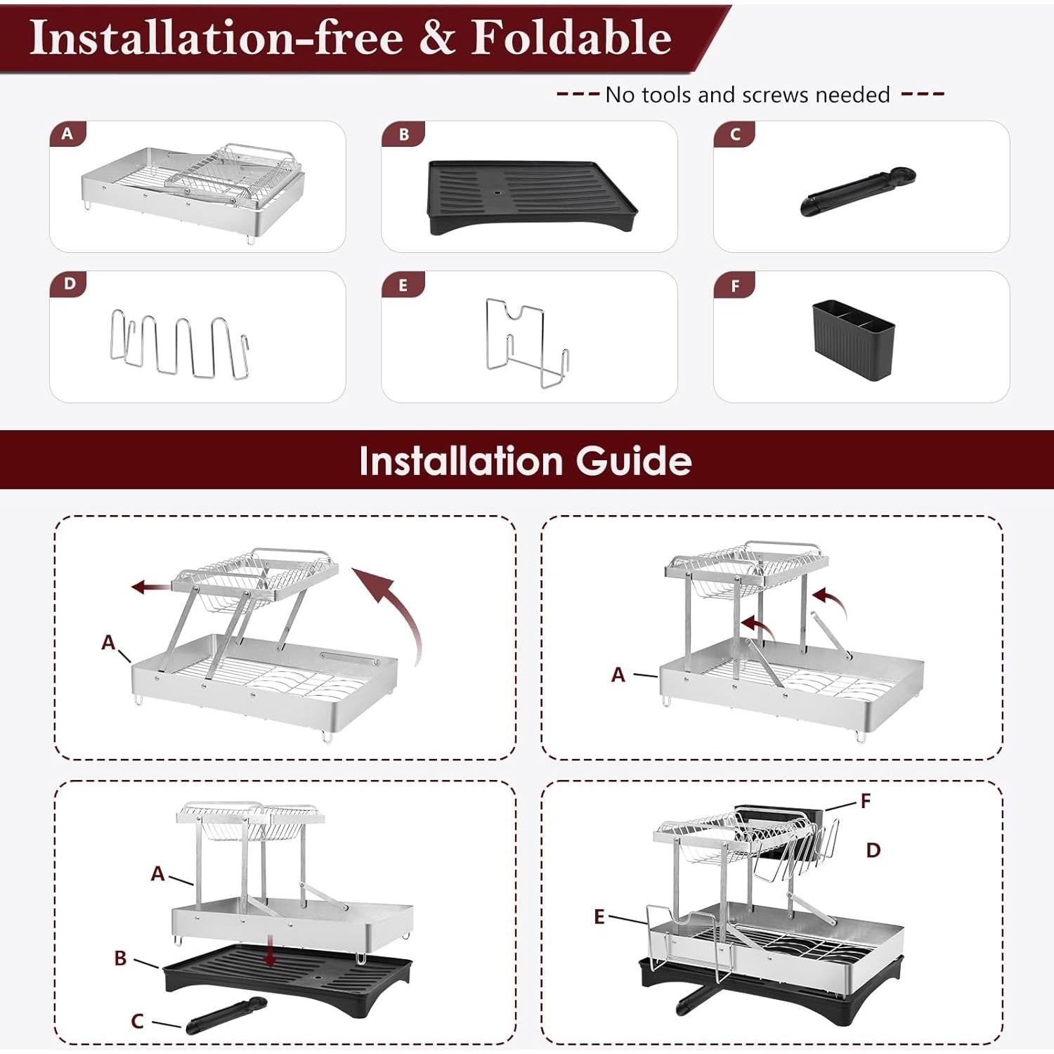 Escurridor de Platos Plegable DCCDU Acero Inoxidable 42x30cm