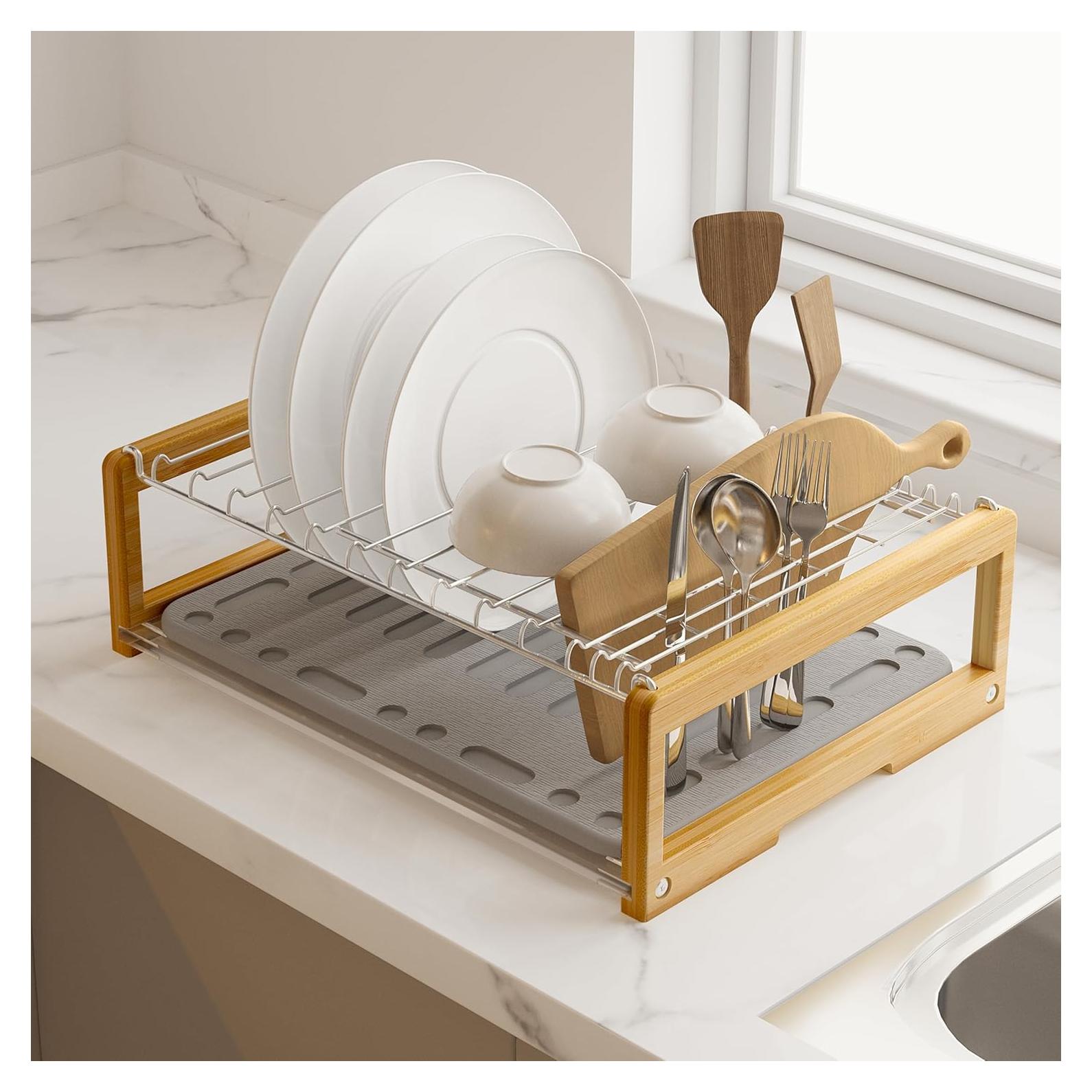 Alfombrilla de Secado de Platos Wealone con Estante Acero Inoxidable