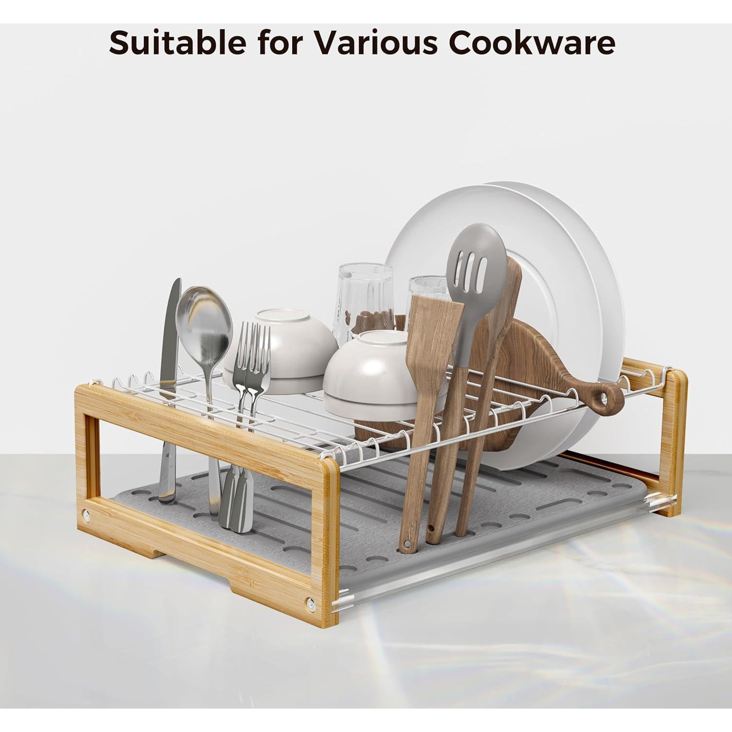 Alfombrilla de Secado de Platos Wealone con Estante Acero Inoxidable