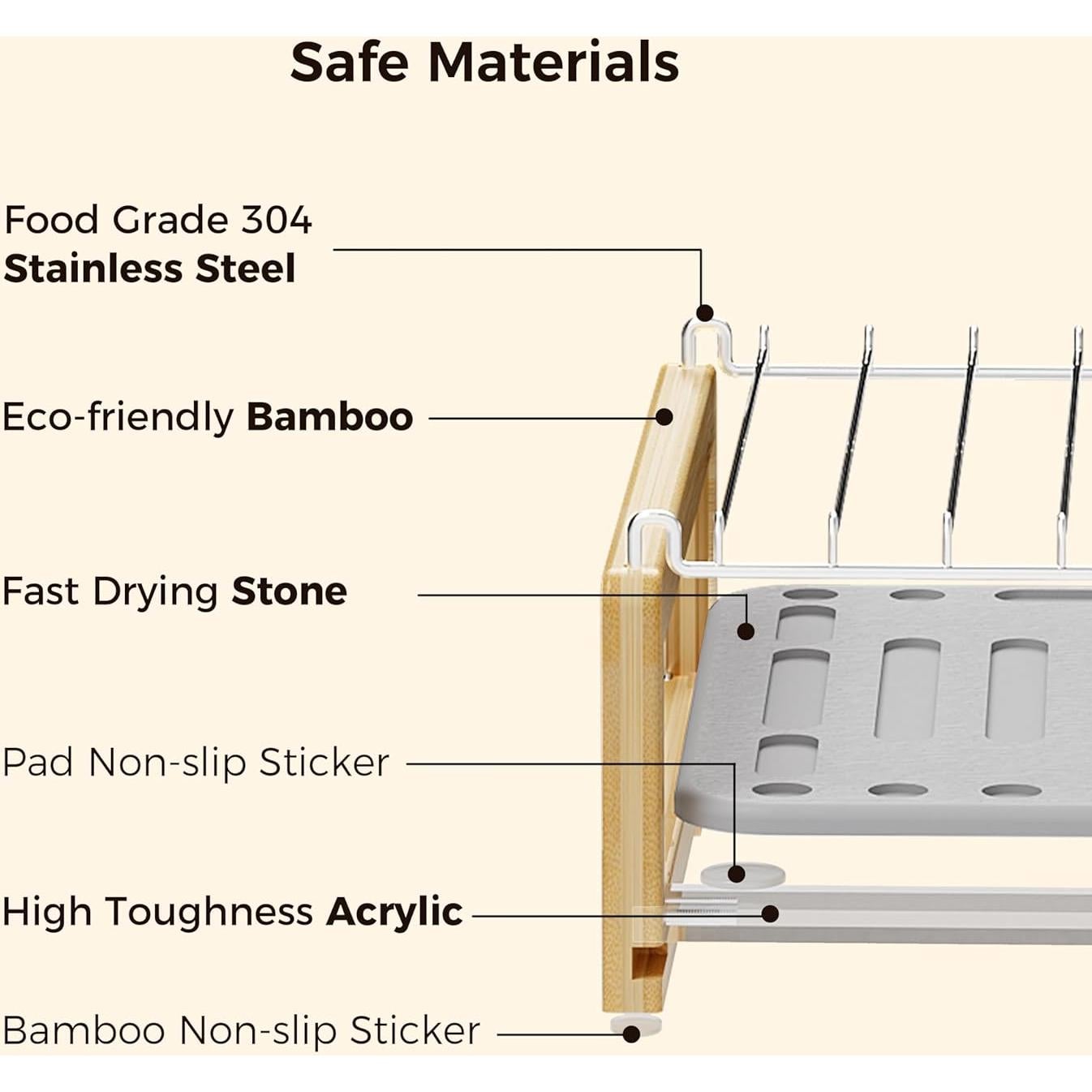 Alfombrilla de Secado de Platos Wealone con Estante Acero Inoxidable
