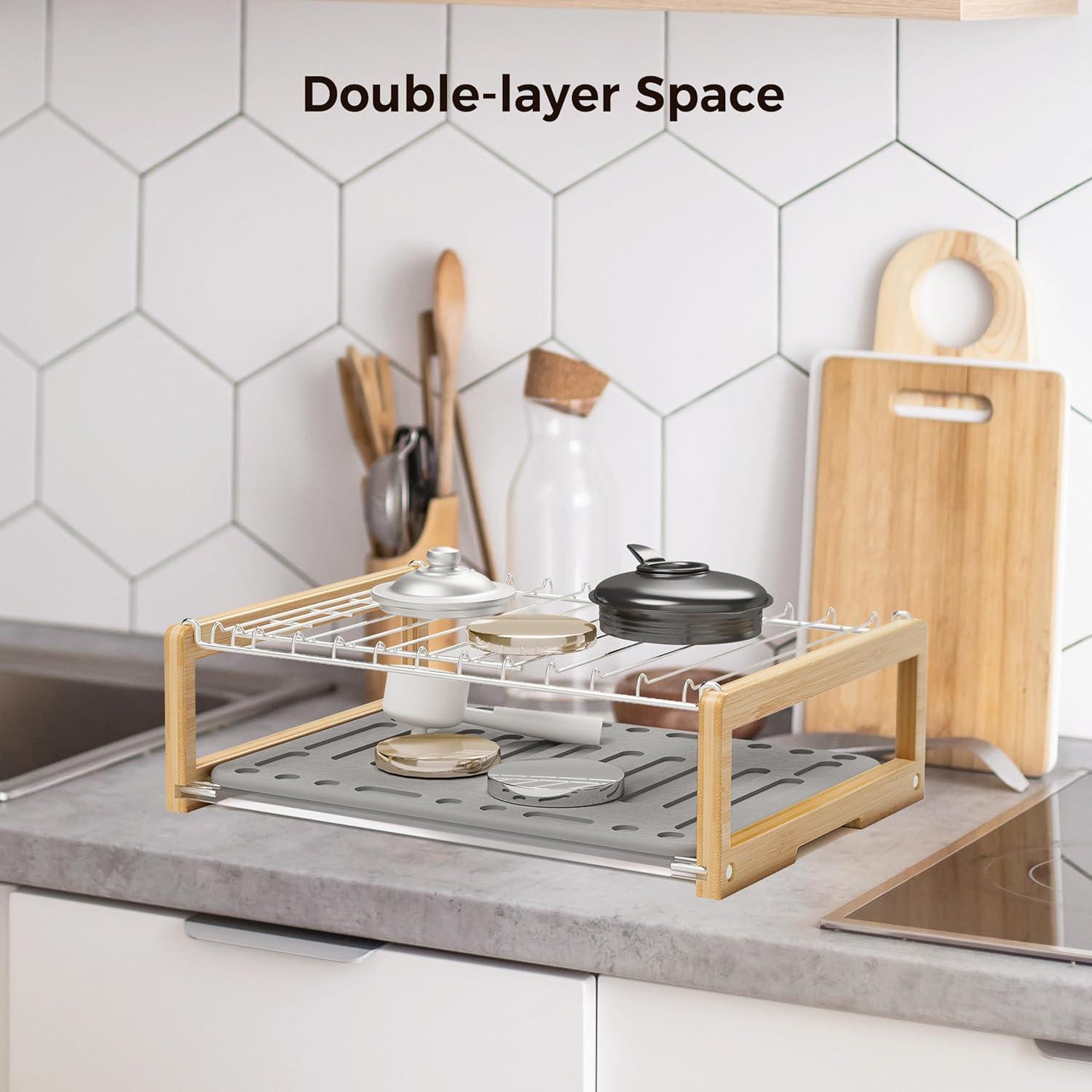 Alfombrilla de Secado de Platos Wealone con Estante Acero Inoxidable