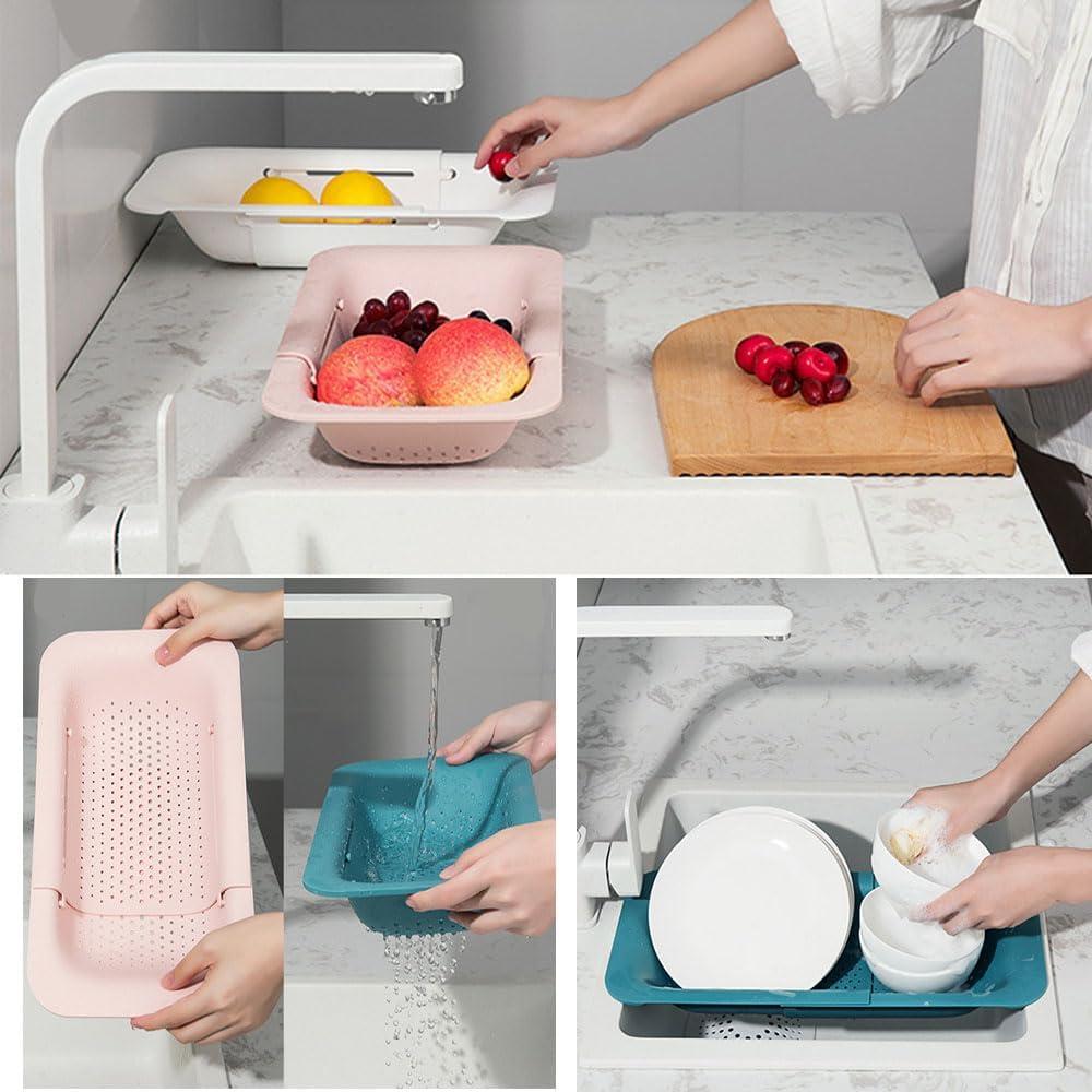 Colador de Cocina Plegable NIWWIN Ajustable Rosa 36-49 cm