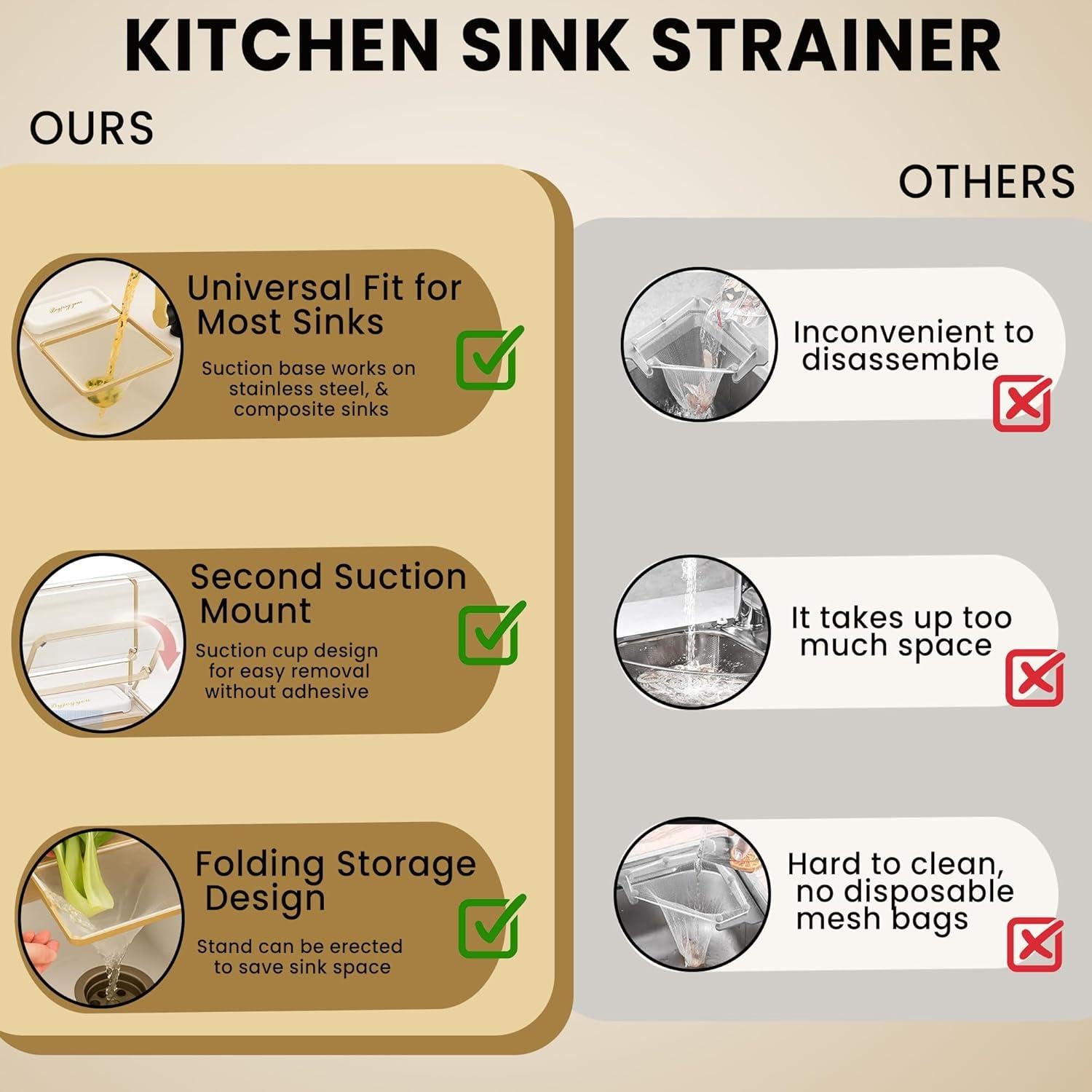 Colador Colgante EASELR para Fregadero de Cocina con 50 Bolsas