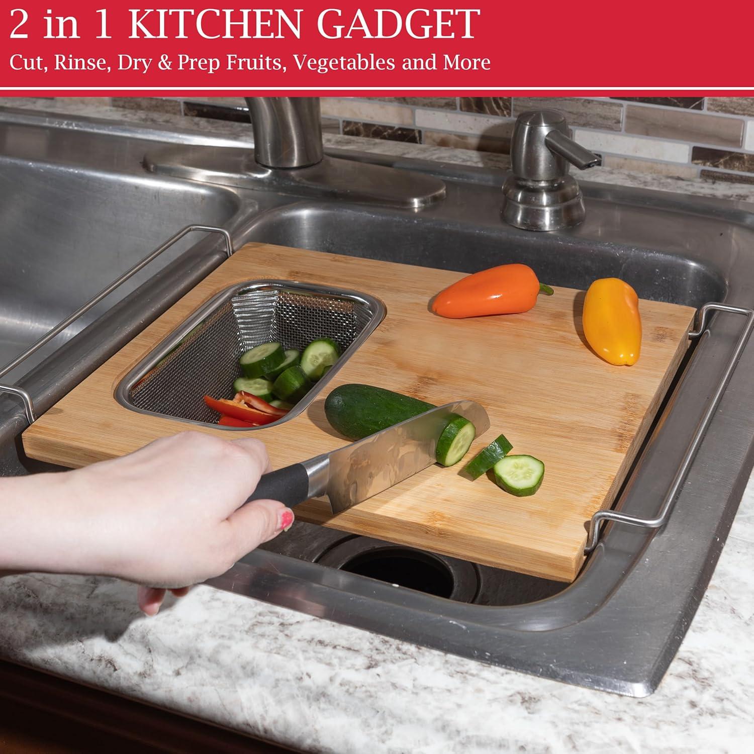 Tabla de Cortar 2 en 1 Classic Cuisine con Colador Acero Inoxidable