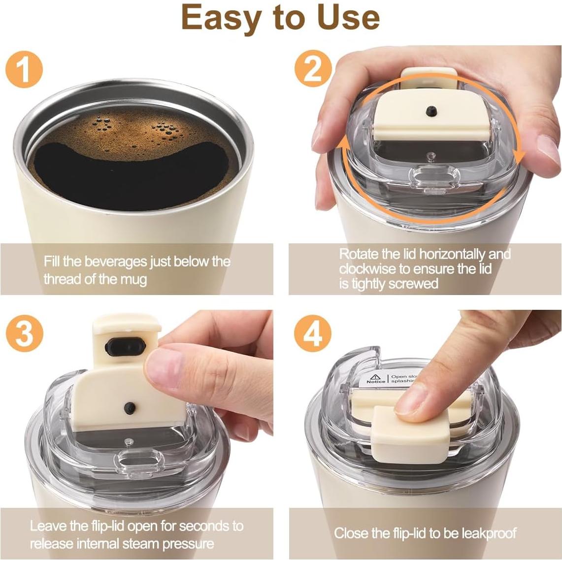 Taza de Café de Viaje PHILORN 12 OZ Aislada Doble Pared