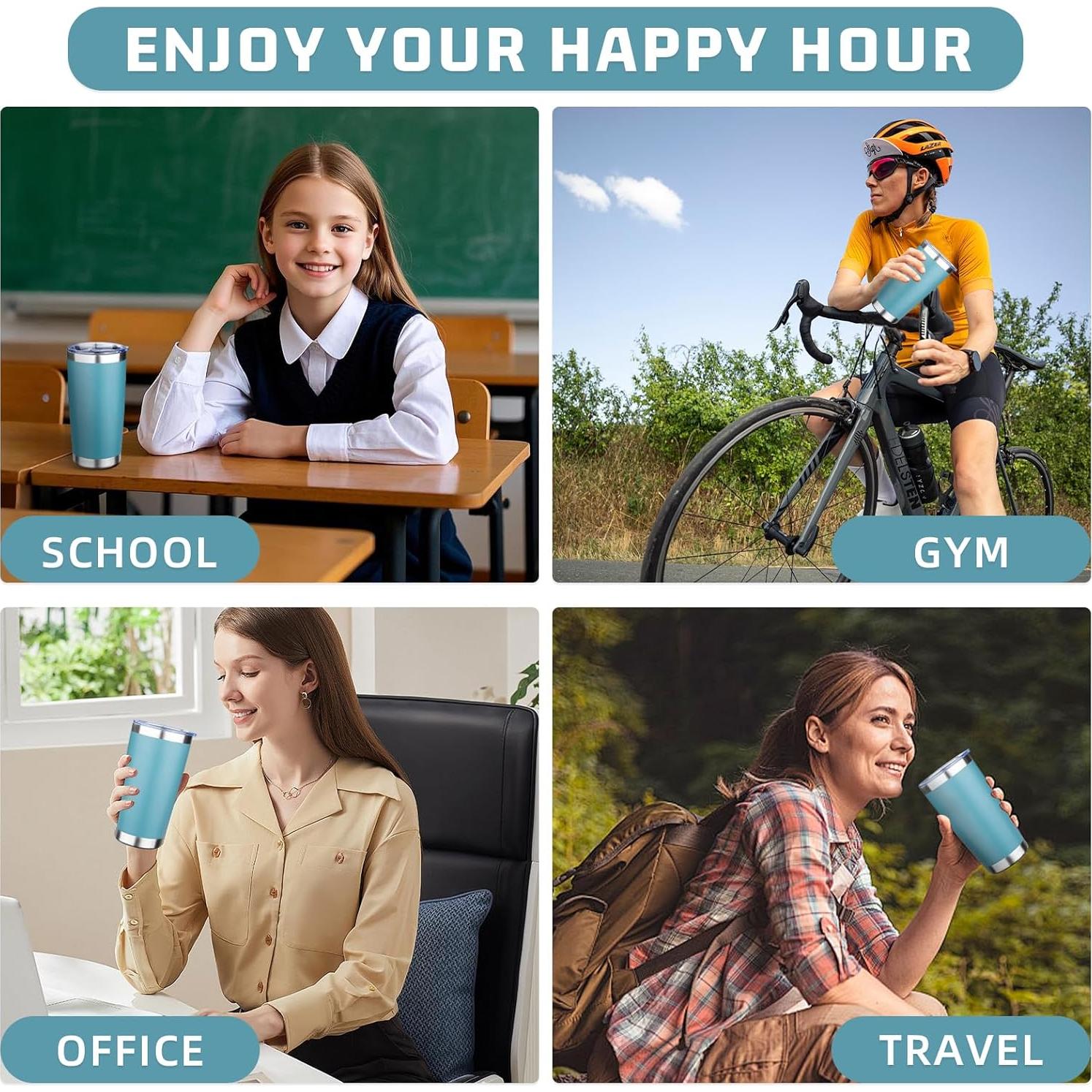 Taza de viaje FLIFQI 20oz acero inoxidable aislada azul