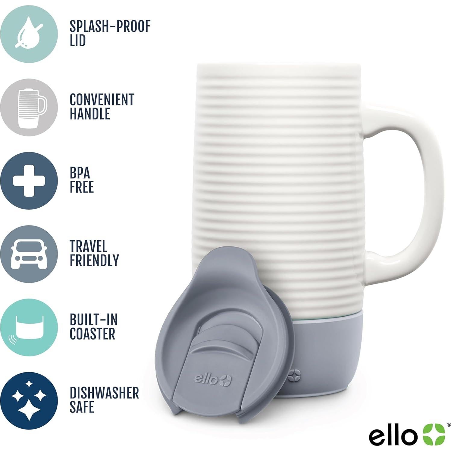 Taza de Viaje Ello Jane Cerámica 530ml Gris Resistente a Salpicaduras