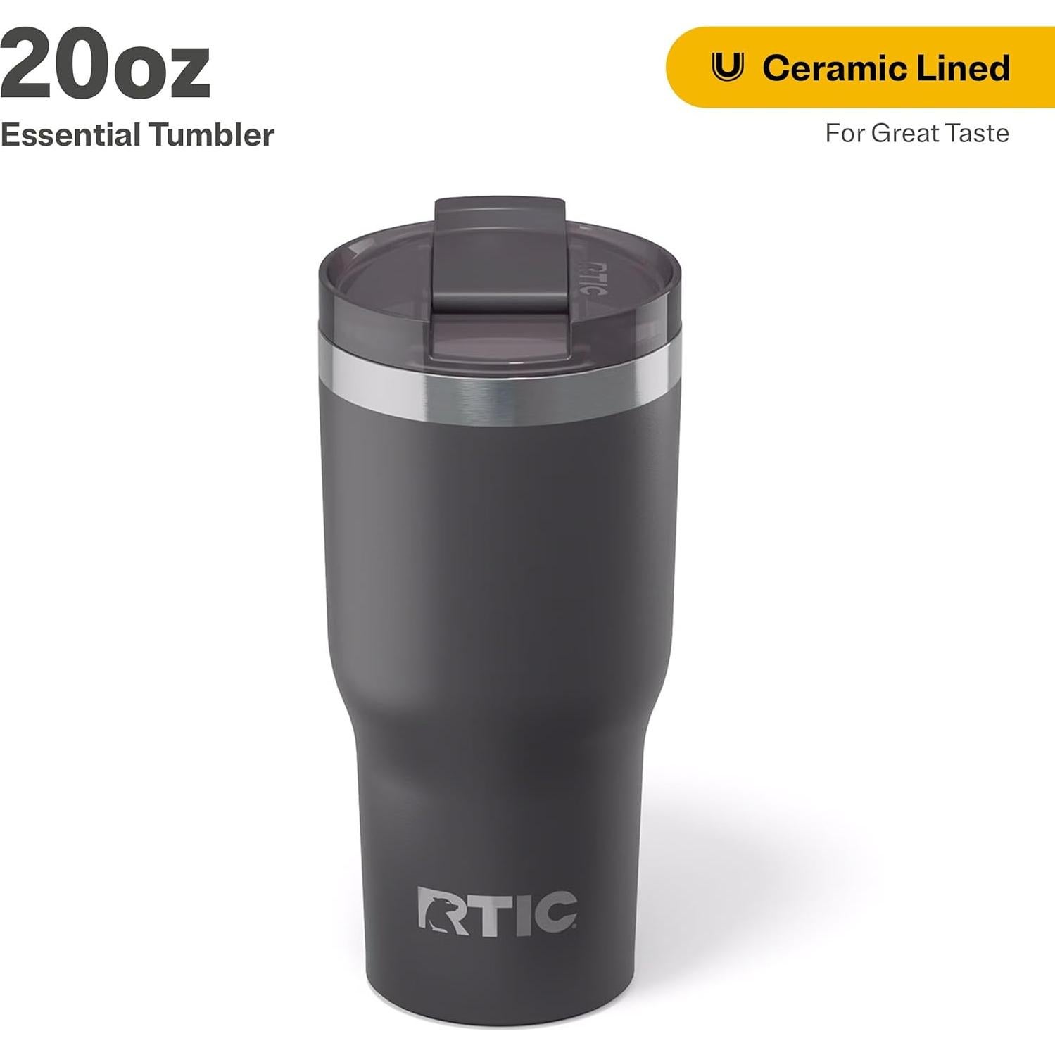 Vaso Aislado RTIC 20oz Grafito con Tapa y Revestimiento Cerámico