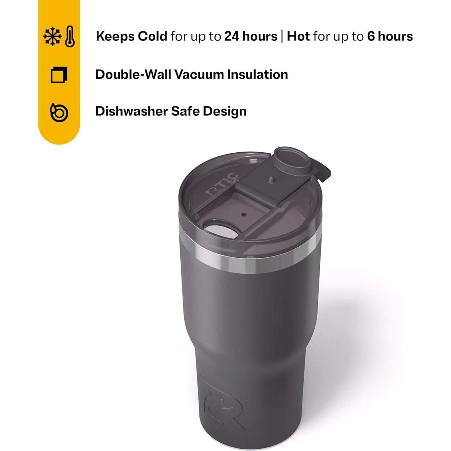 Vaso Aislado RTIC 20oz Grafito con Tapa y Revestimiento Cerámico