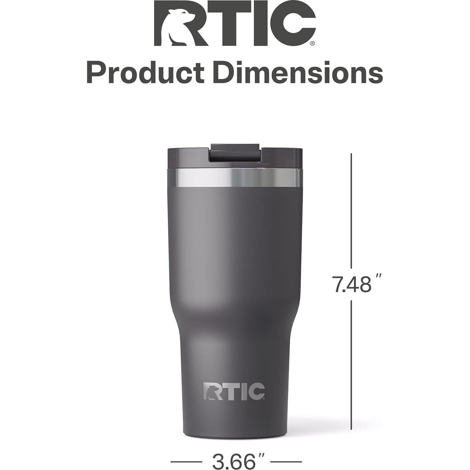 Vaso Aislado RTIC 20oz Grafito con Tapa y Revestimiento Cerámico