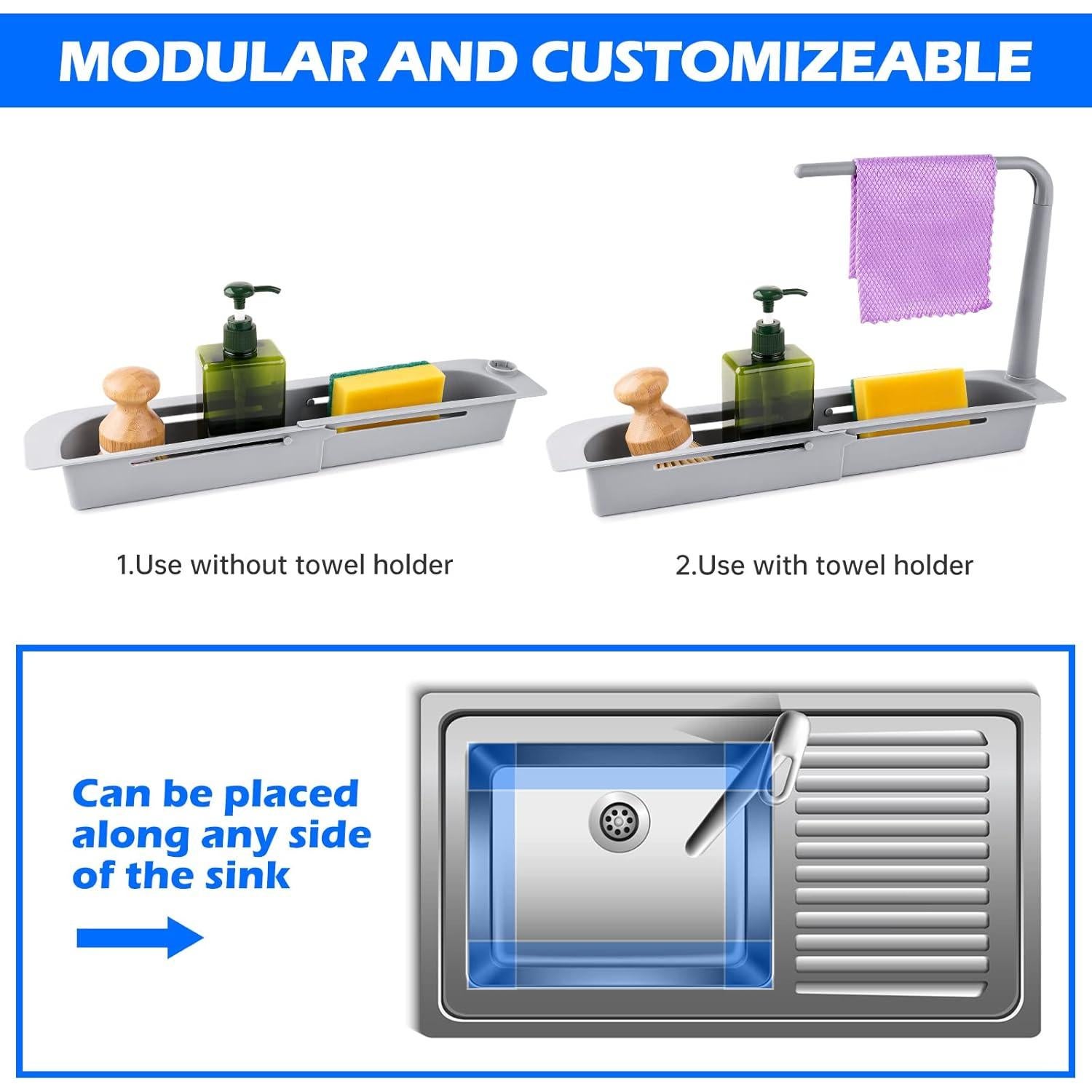Organizador Telescópico de Cocina NiHome Gris - Caddy Multifuncional
