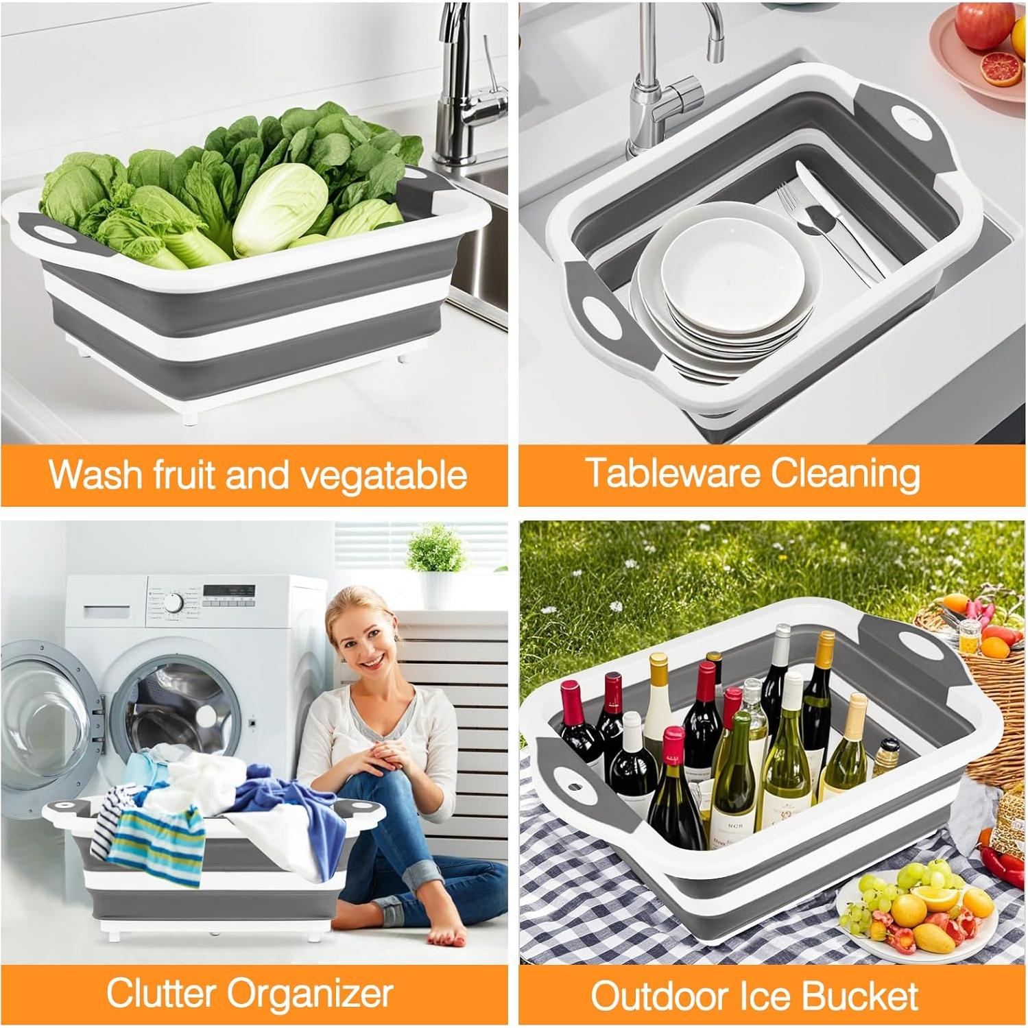 Tina de Preparación Plegable GuanBoXin 10L con Colador Gris