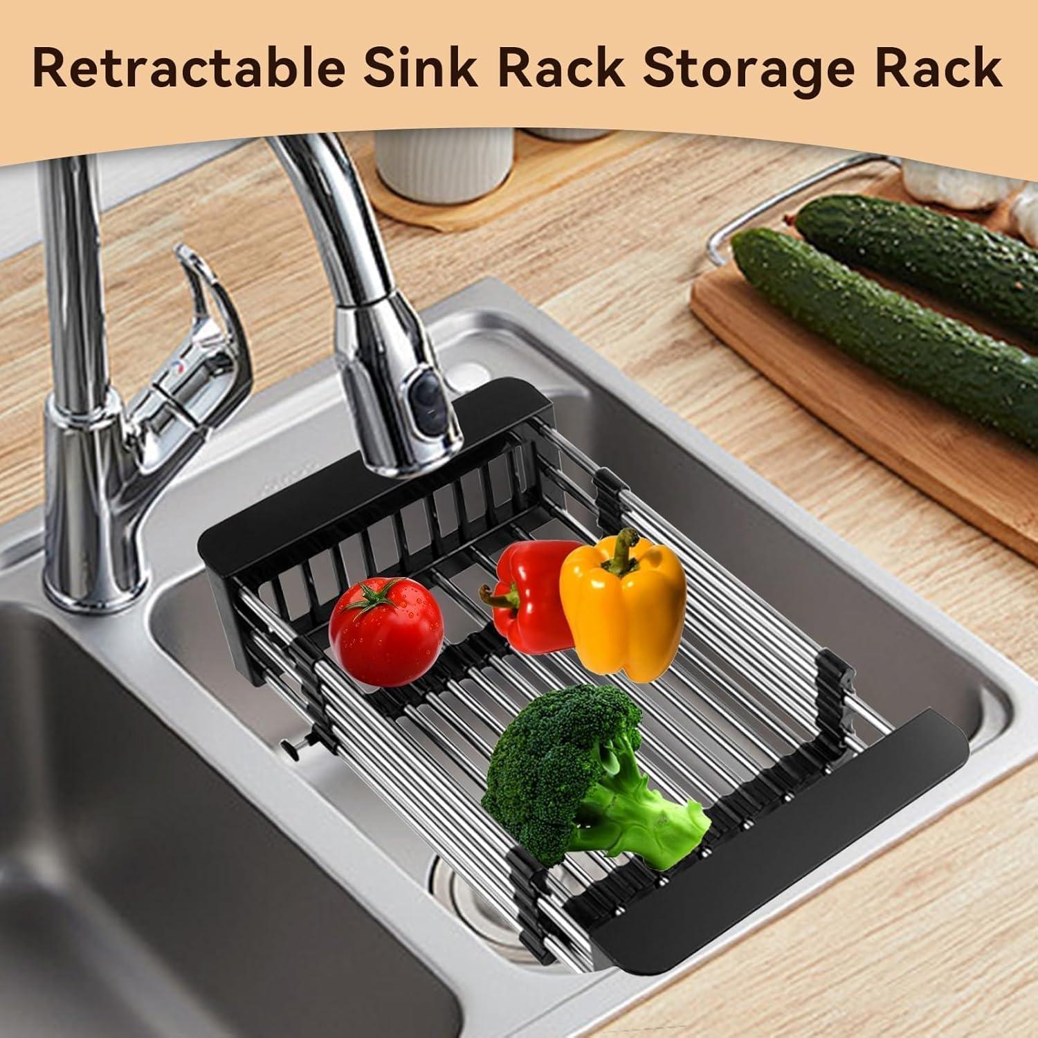 Escurridor de Platos Retráctil Cyrank de Acero Inoxidable Negro