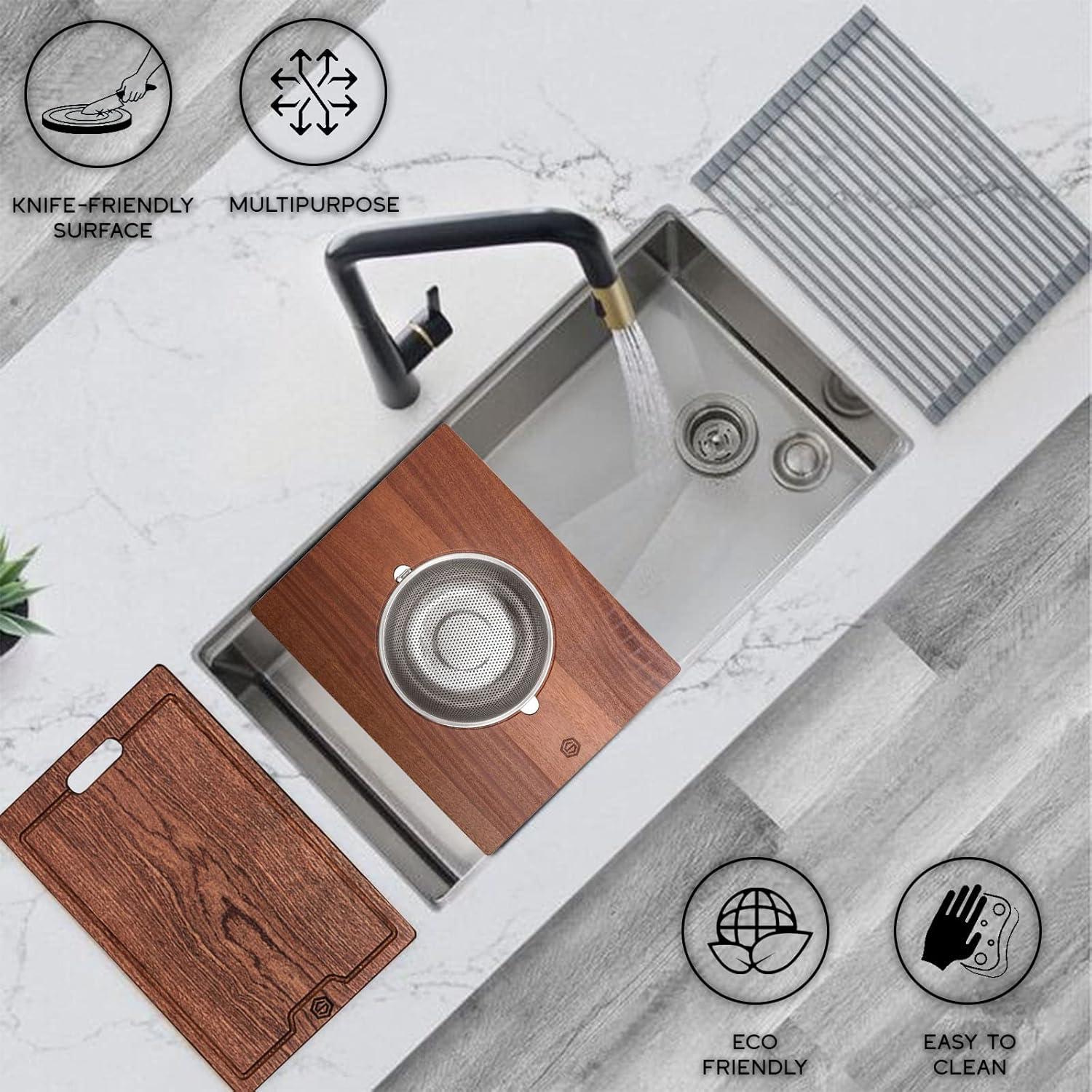 Combo Tabla de Cortar Madera y Colador Strictly Sinks 44x35cm