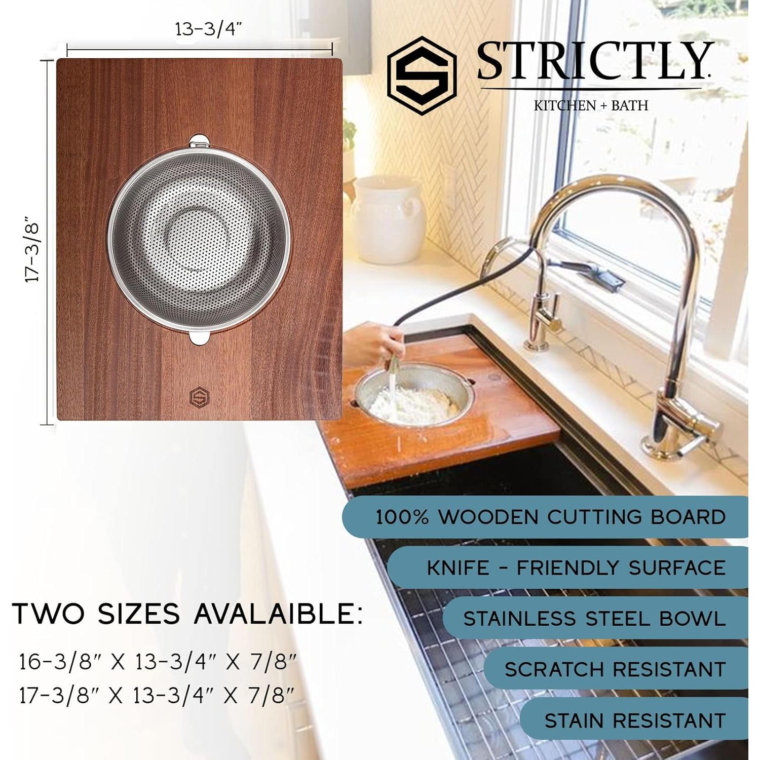 Combo Tabla de Cortar Madera y Colador Strictly Sinks 44x35cm