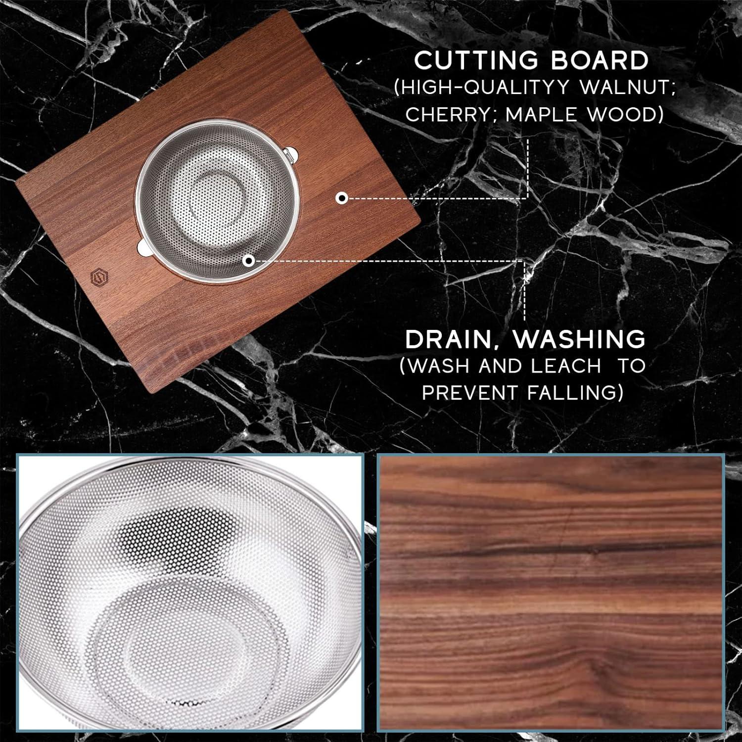 Combo Tabla de Cortar Madera y Colador Strictly Sinks 44x35cm