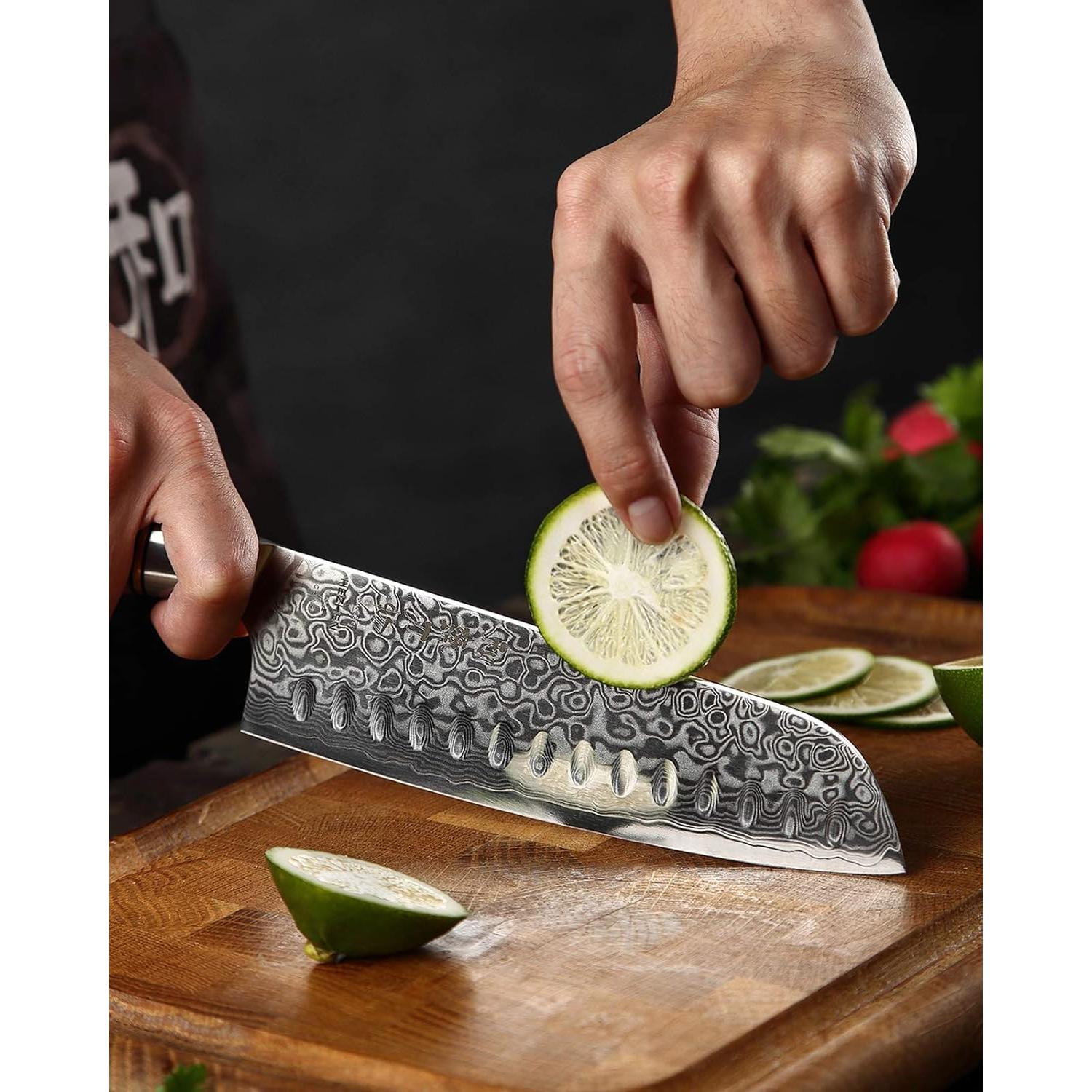 Juego de Cuchillos de Cocina HEZHEN Damasco 5PCS Mango Madera