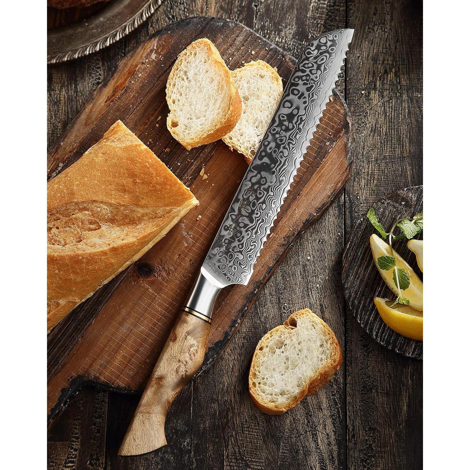 Juego de Cuchillos de Cocina HEZHEN Damasco 5PCS Mango Madera