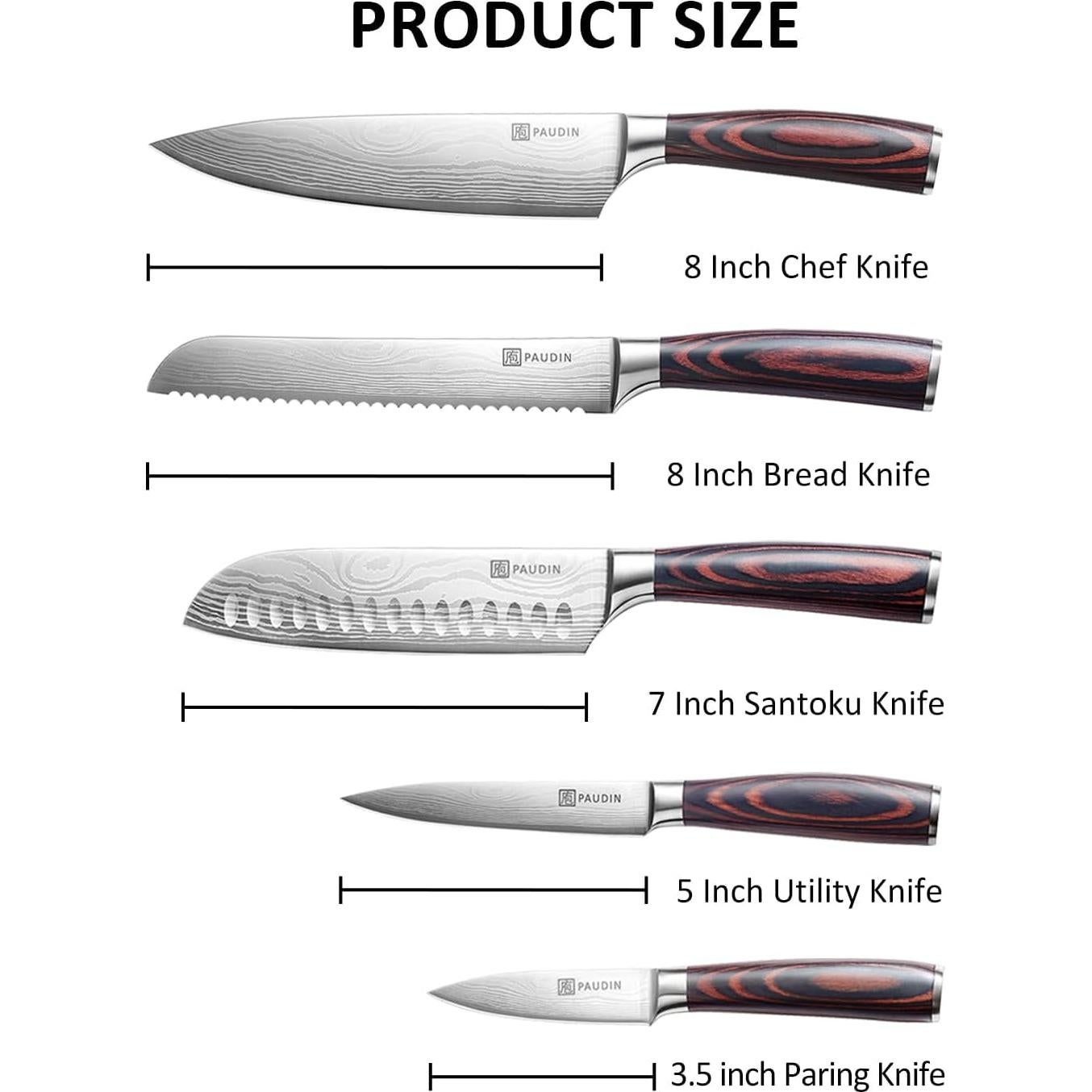 Juego de cuchillos de cocina PAUDIN 5 piezas acero inoxidable