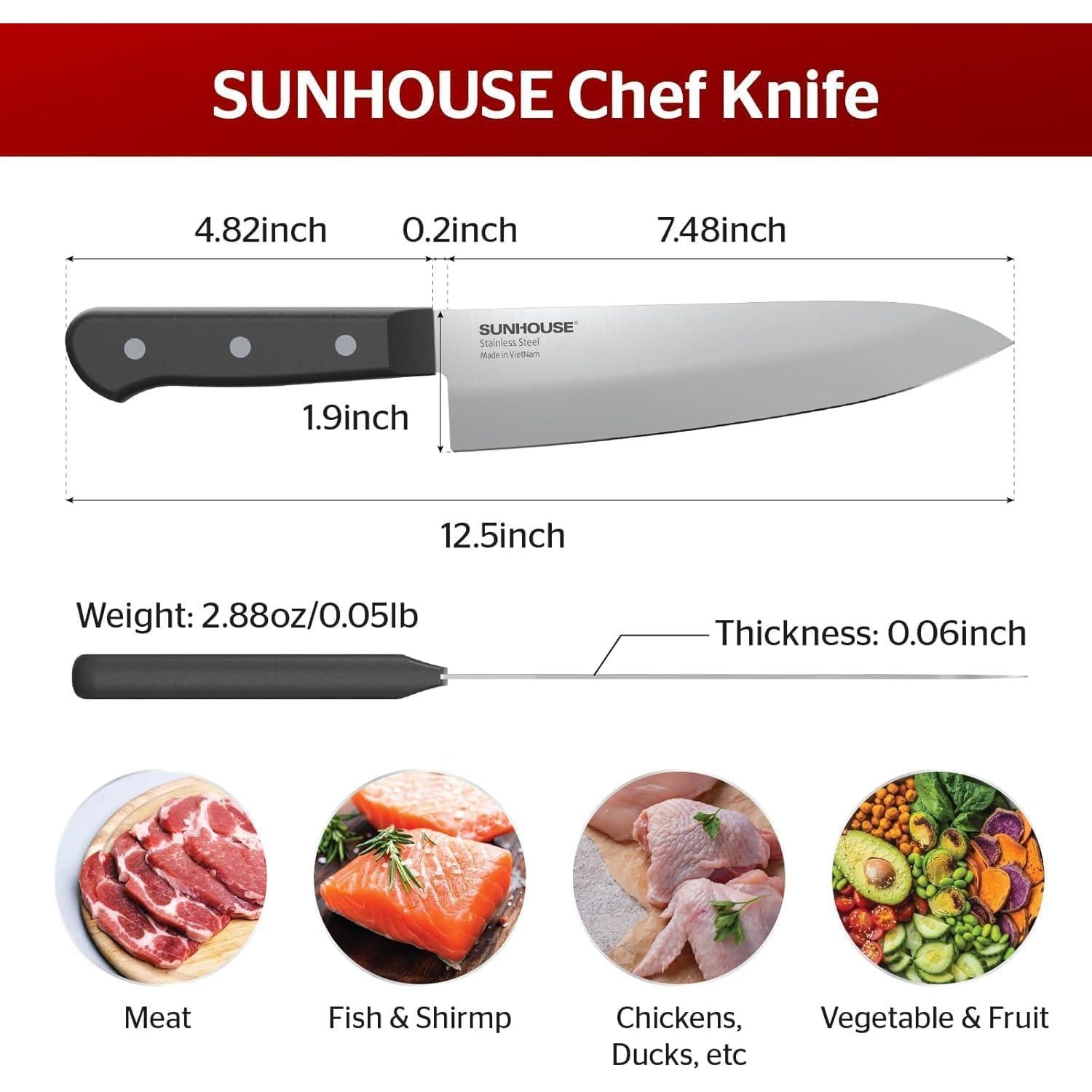 Cuchillo de Chef Sunhouse 19 cm Acero Inoxidable Afilado