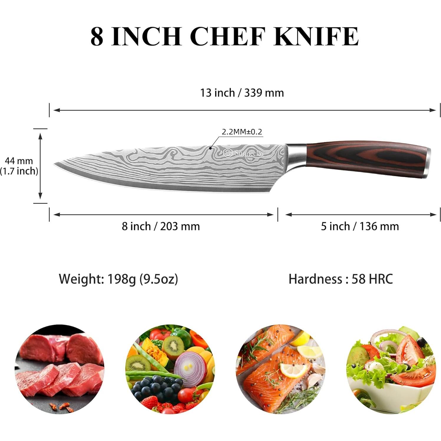 Cuchillo de Chef Sunnecko 20 cm Acero Inoxidable Ultra Afilado