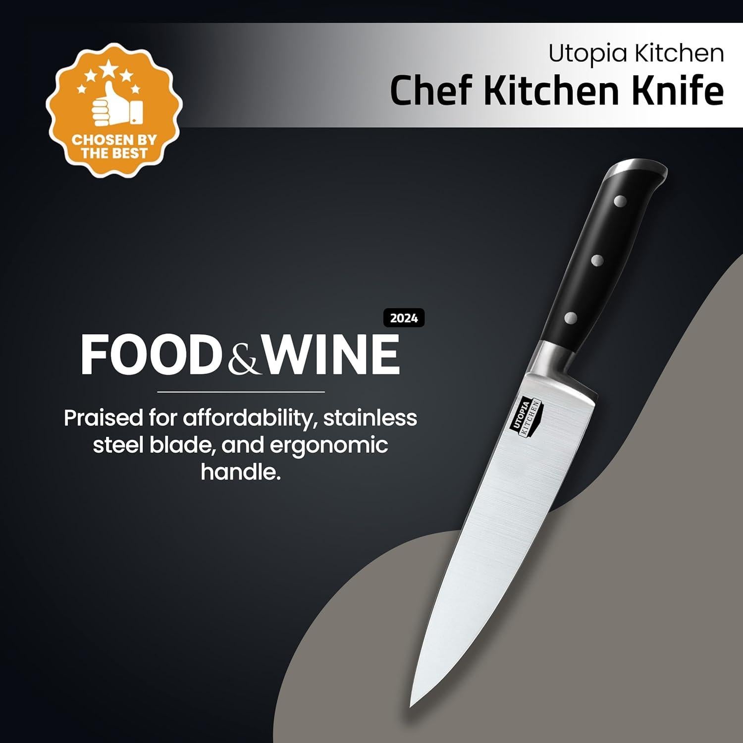 Cuchillo de Chef Utopia Kitchen 20.32 cm Acero Inoxidable Negro