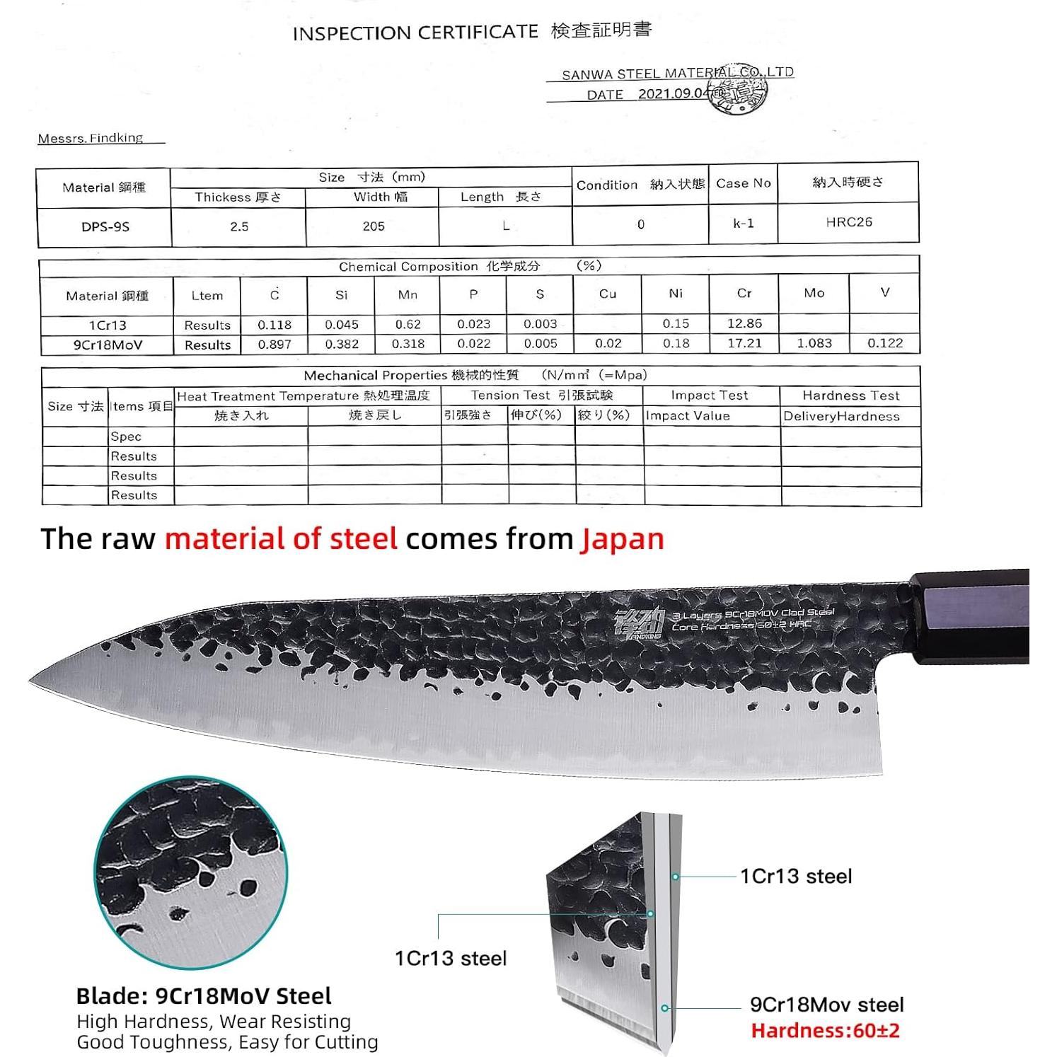 Cuchillo de Chef FINDKING 20.32 cm Acero 9Cr18MoV Madera Rosa
