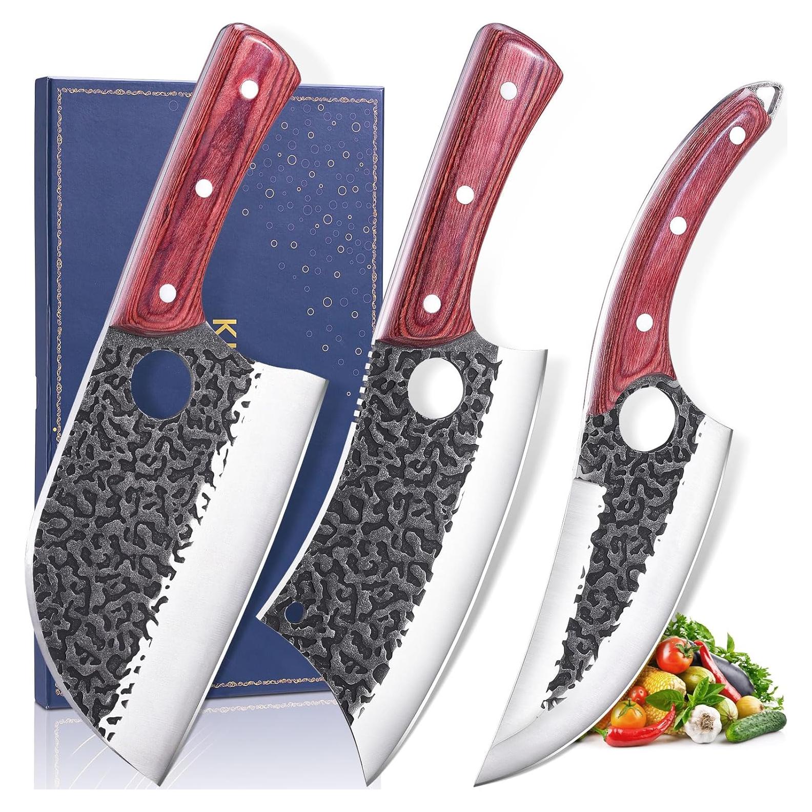 Juego de Cuchillos de Carnicero KITNATS 3 Piezas Forjados a Mano