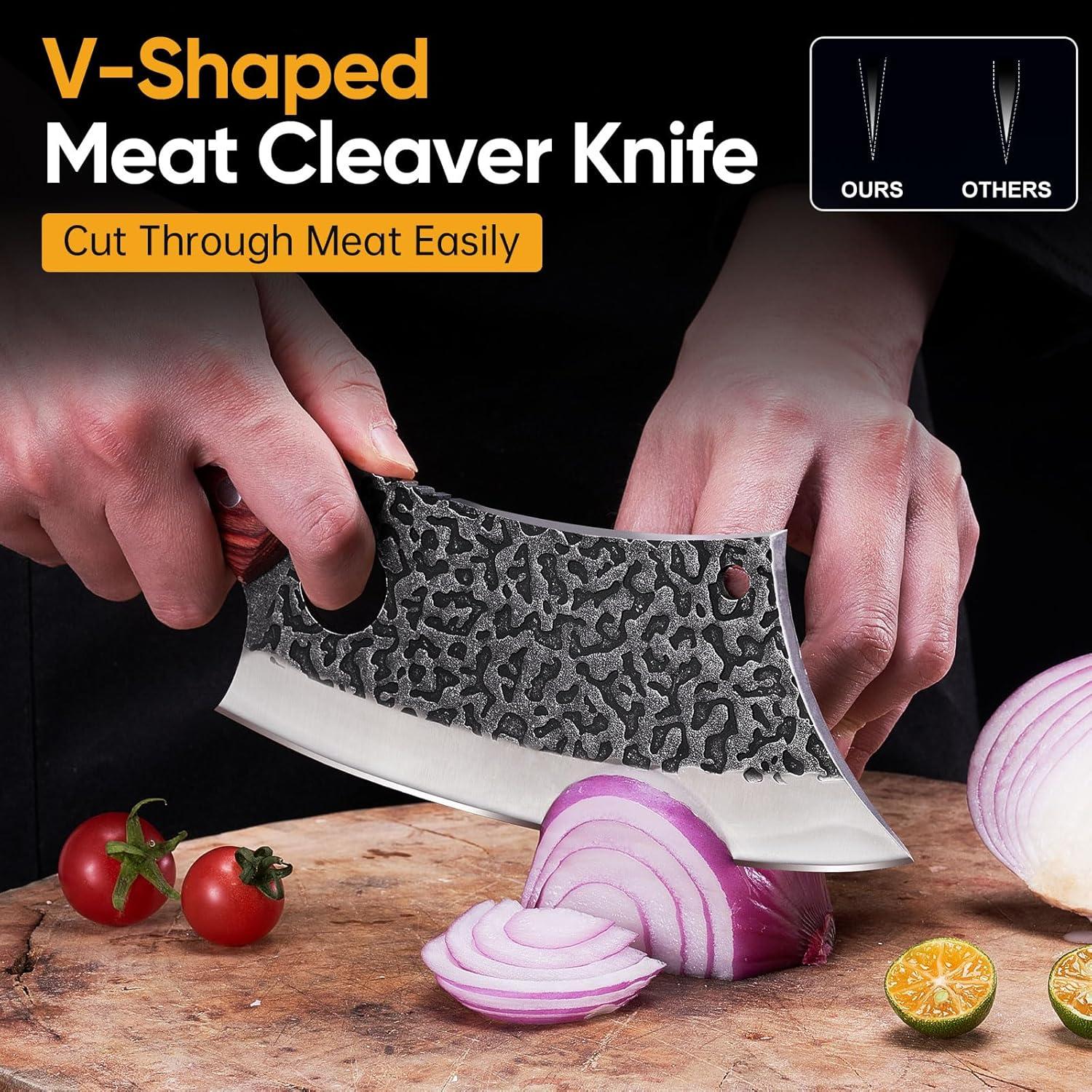 Juego de Cuchillos de Carnicero KITNATS 3 Piezas Forjados a Mano