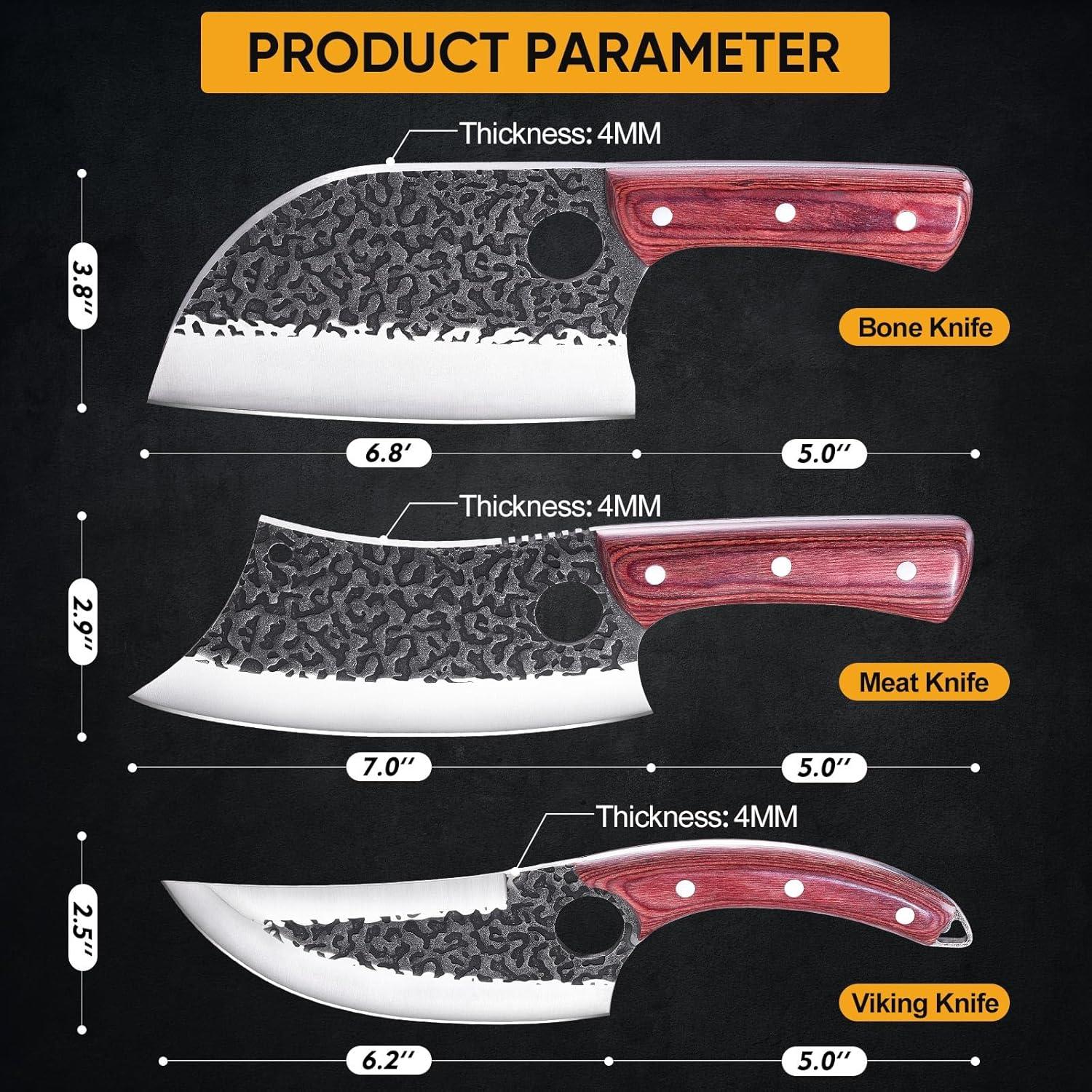 Juego de Cuchillos de Carnicero KITNATS 3 Piezas Forjados a Mano