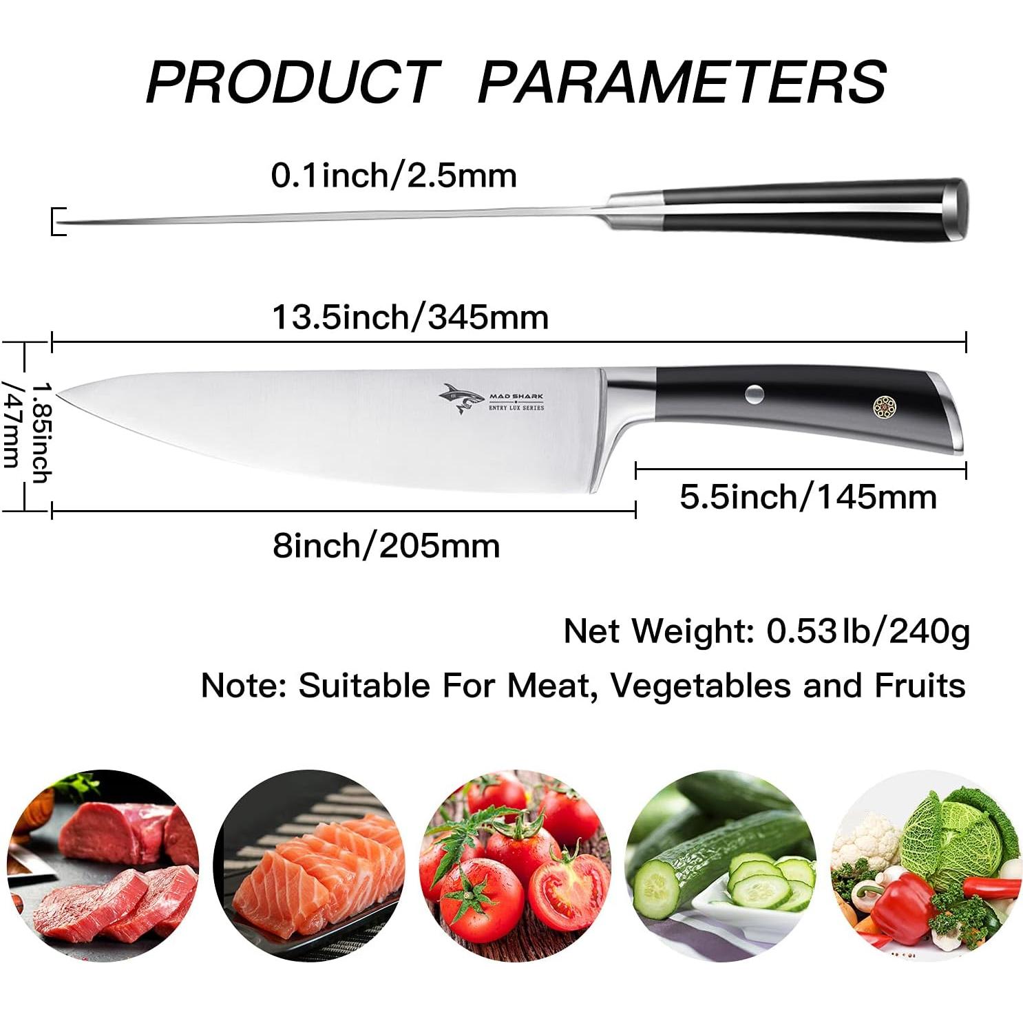 Cuchillo de Chef MAD SHARK 20 cm Acero Inoxidable Ultra Afilado