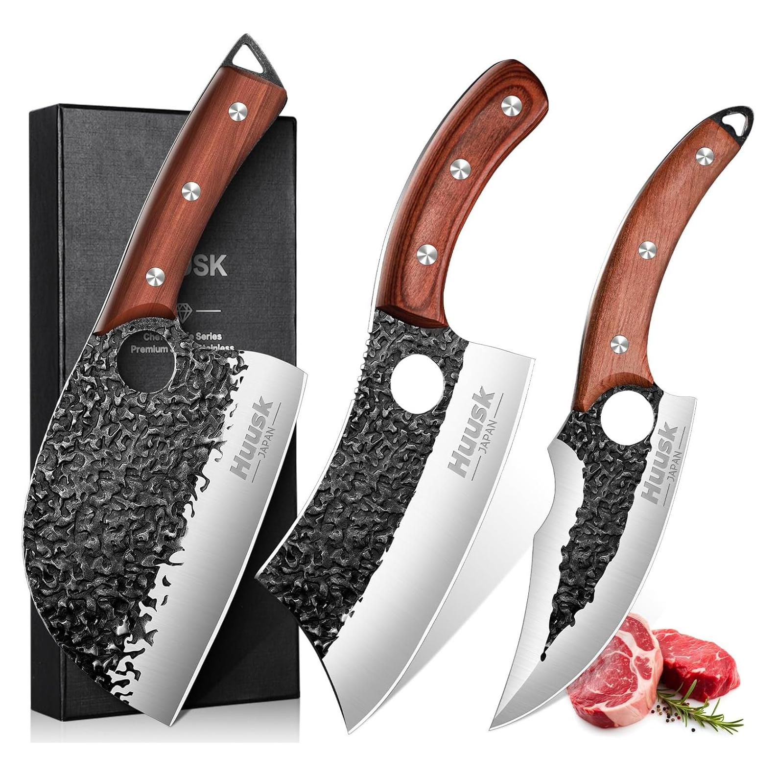 Juego de cuchillos de carnicero Huusk 3 piezas acero carbono