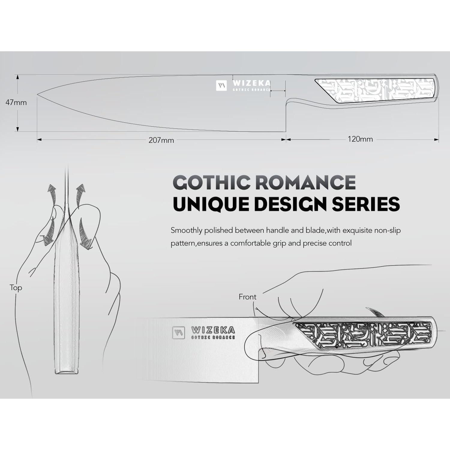 Cuchillo de Chef WIZEKA 20 cm Acero Inoxidable Ergonómico