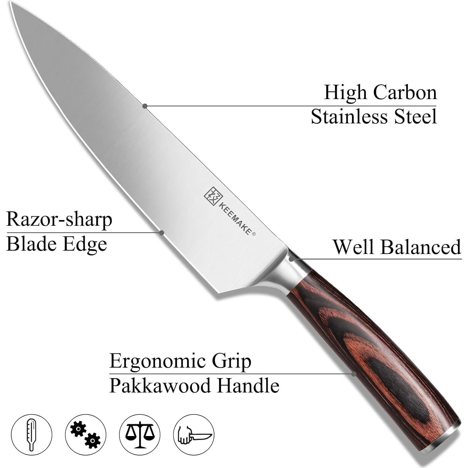 Cuchillo de Chef KEEMAKE 20 cm Acero Inoxidable Pakkawood