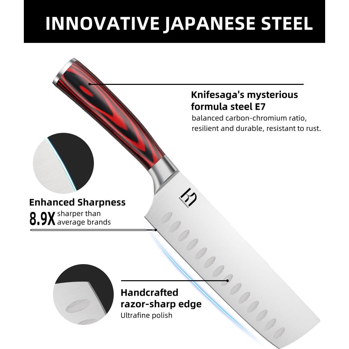 Cuchillo Chef Nakiri KnifeSaga 2025 17.78 cm Acero Inoxidable