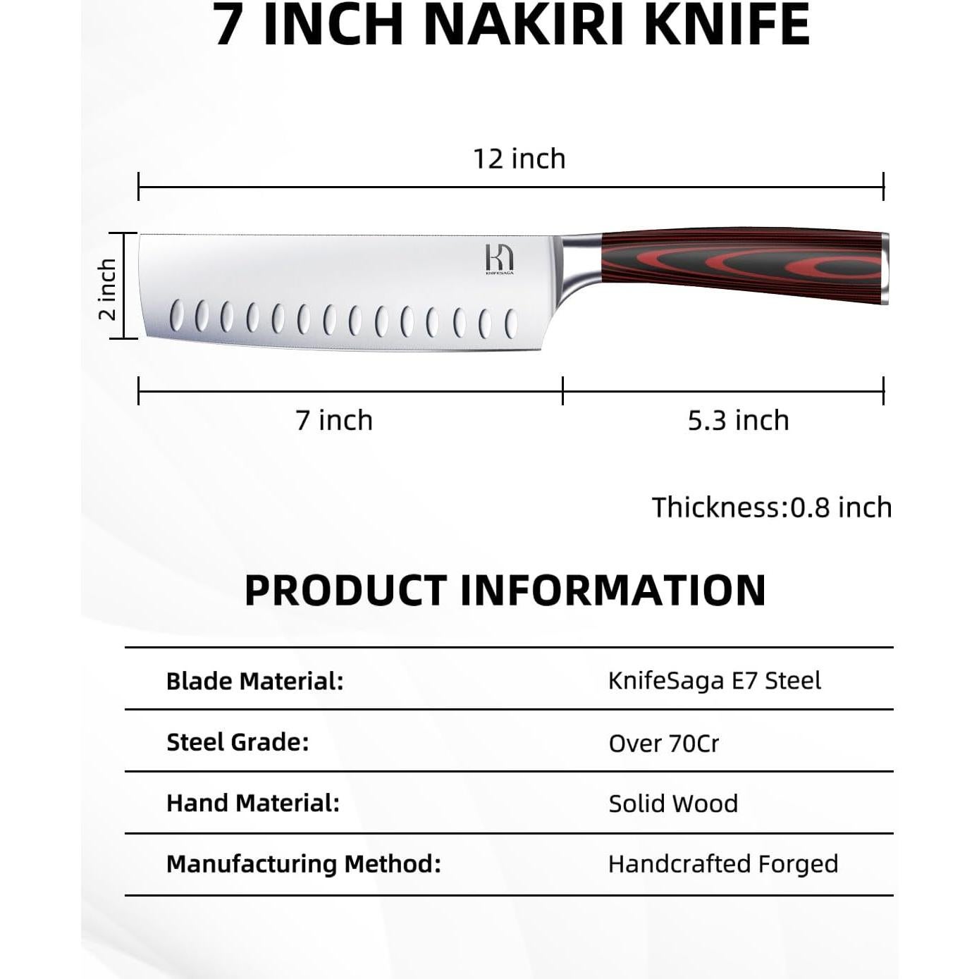 Cuchillo Chef Nakiri KnifeSaga 2025 17.78 cm Acero Inoxidable